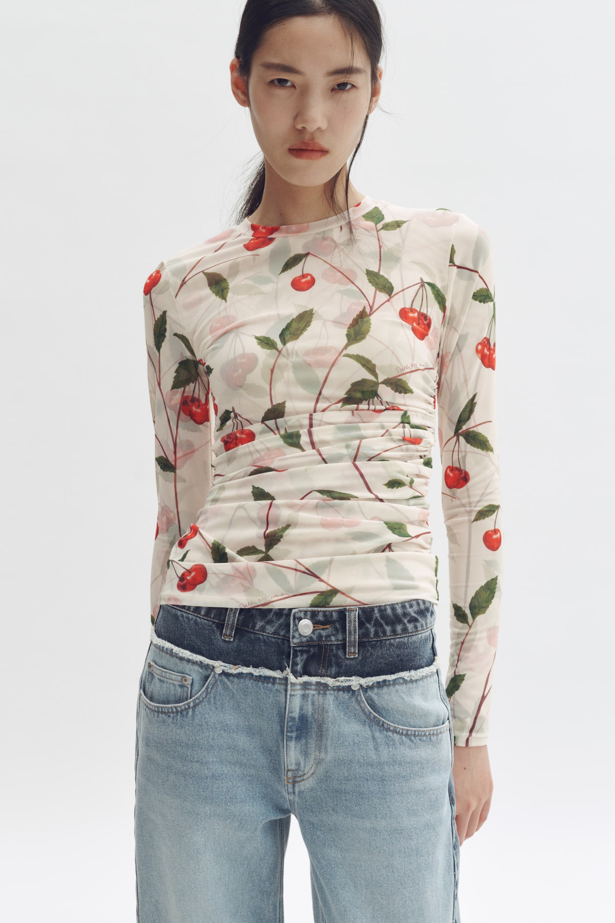 Cherry-Print Mesh Top - image 3