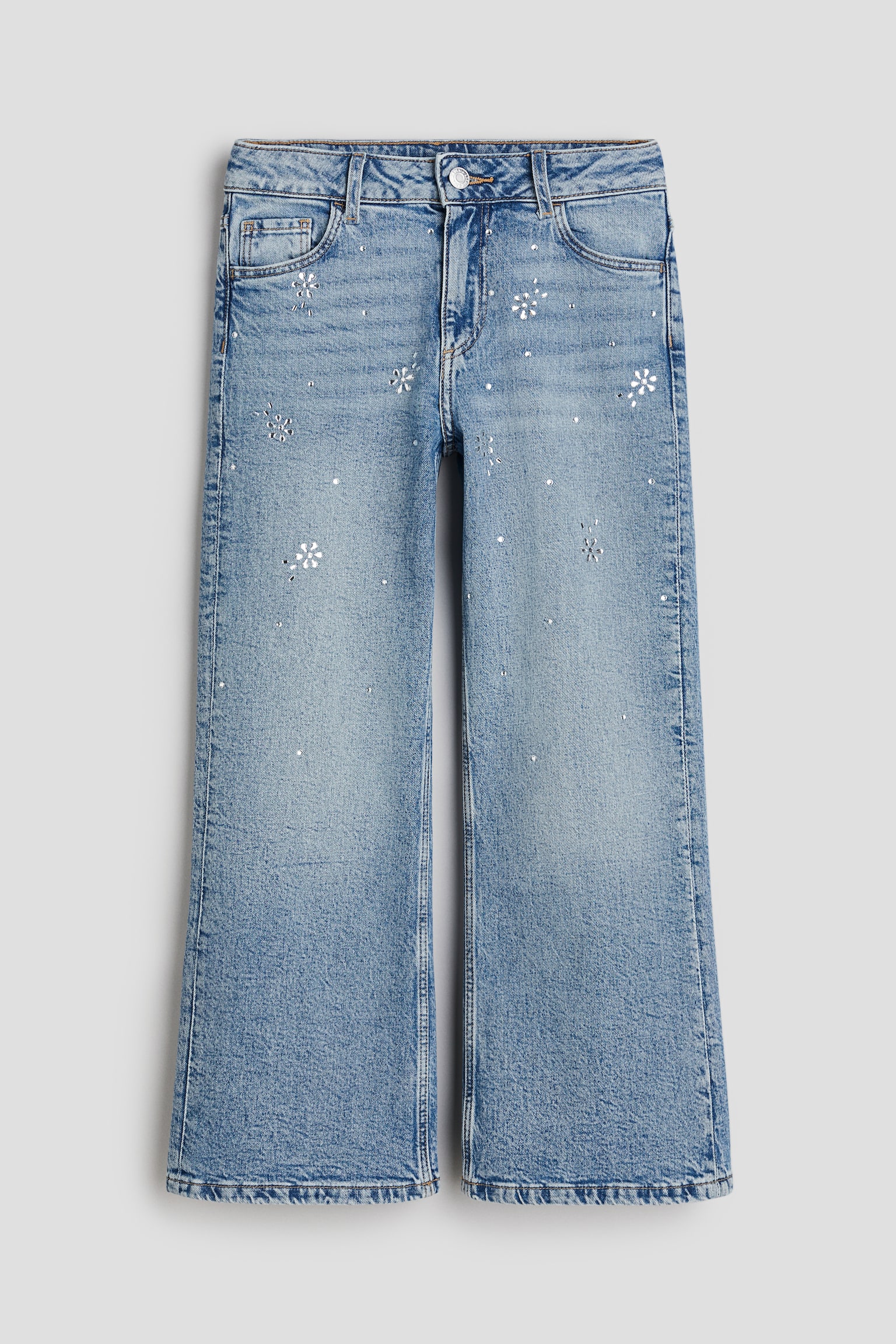 Baggy Fit Bootcut Leg Jeans - Denim blue/Rhinestones/Pale denim blue/Light denim blue - 1