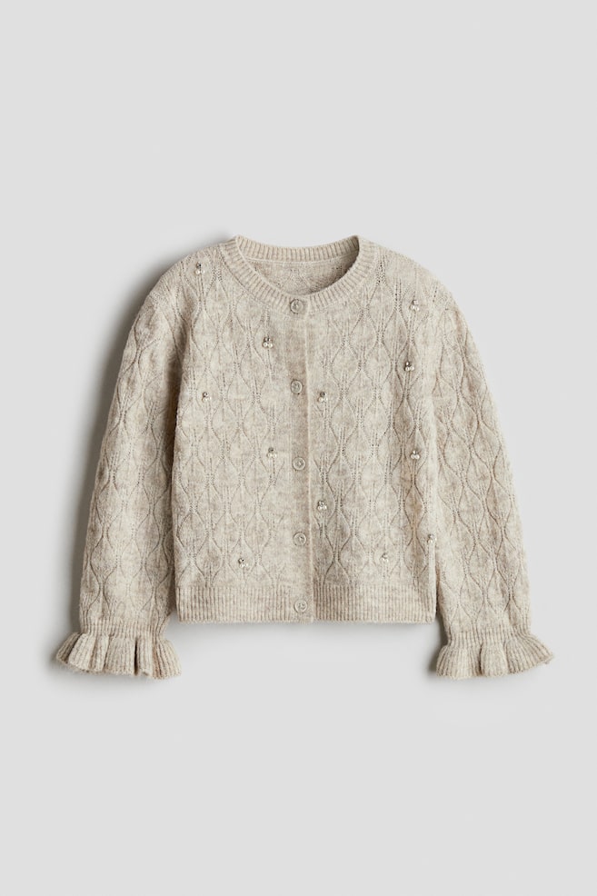 Embellished pointelle-knit cardigan - Beige marl - 1