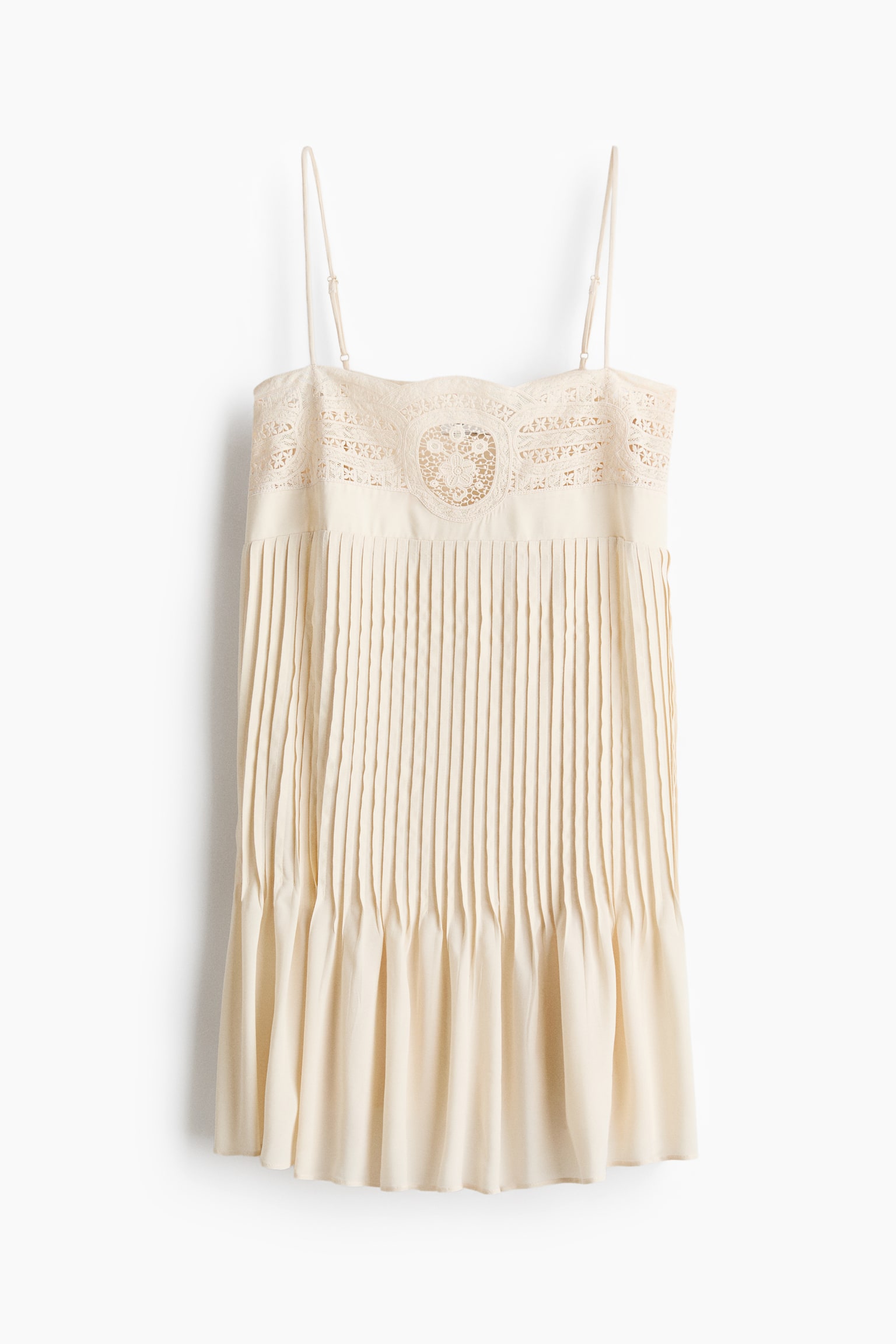 Lace-panel pintuck dress - Cream - 2