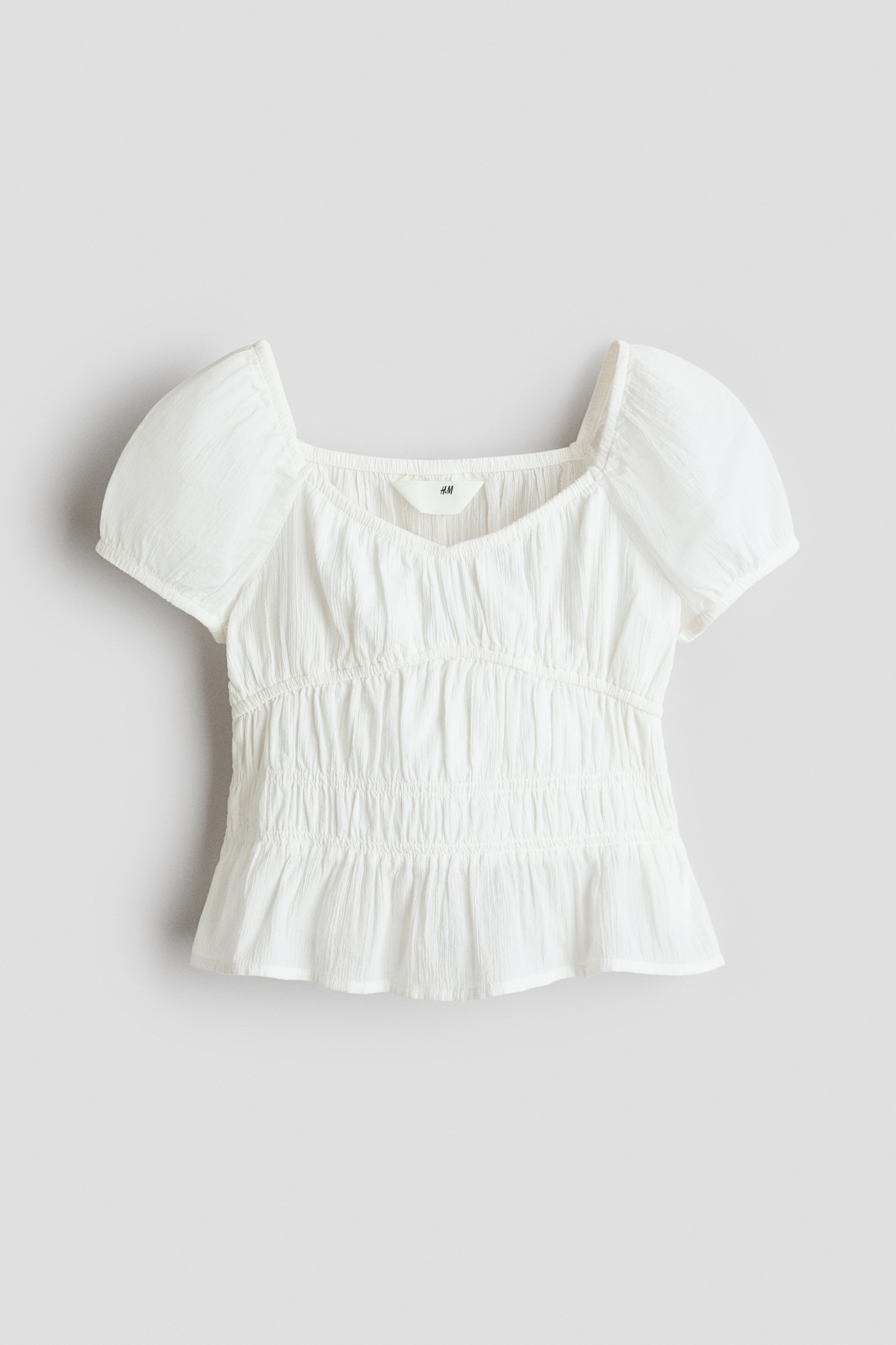 Crinkled Cotton Top - White/White/patterned/Light pink
