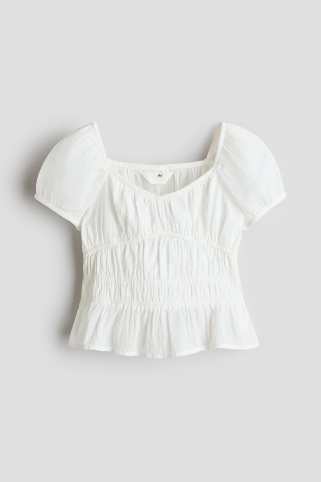 Crinkled Cotton Top - White/White/patterned - 1