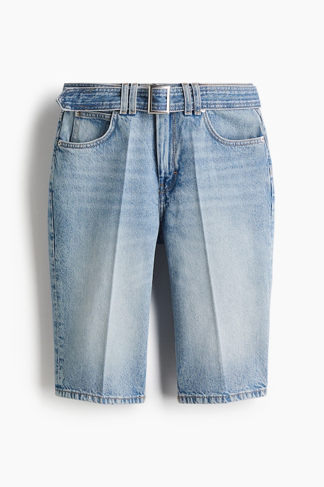Denim Bermuda Shorts with Belt - Light denim blue - 1