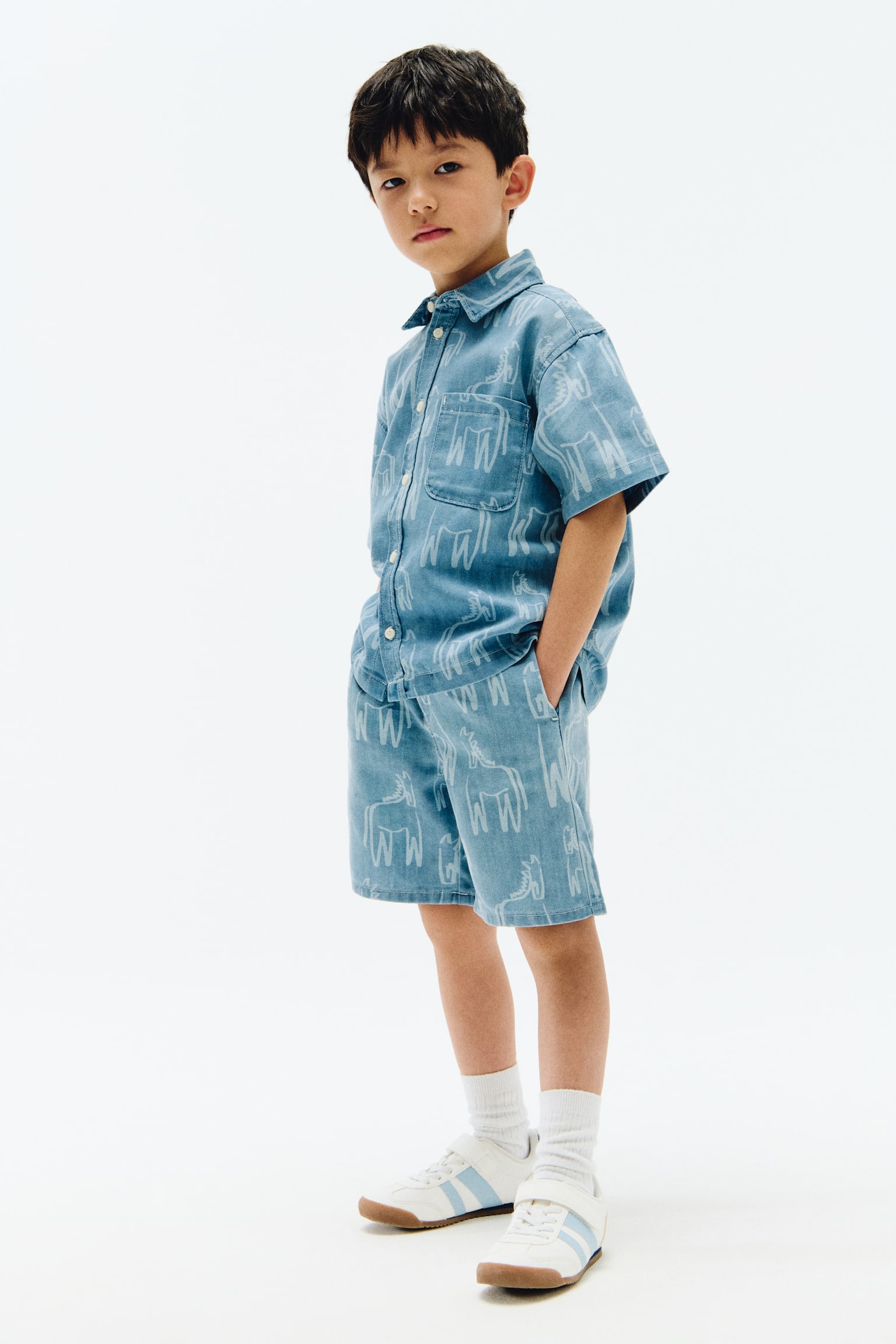 Printed denim shirt - Denim blue/Horses - 3