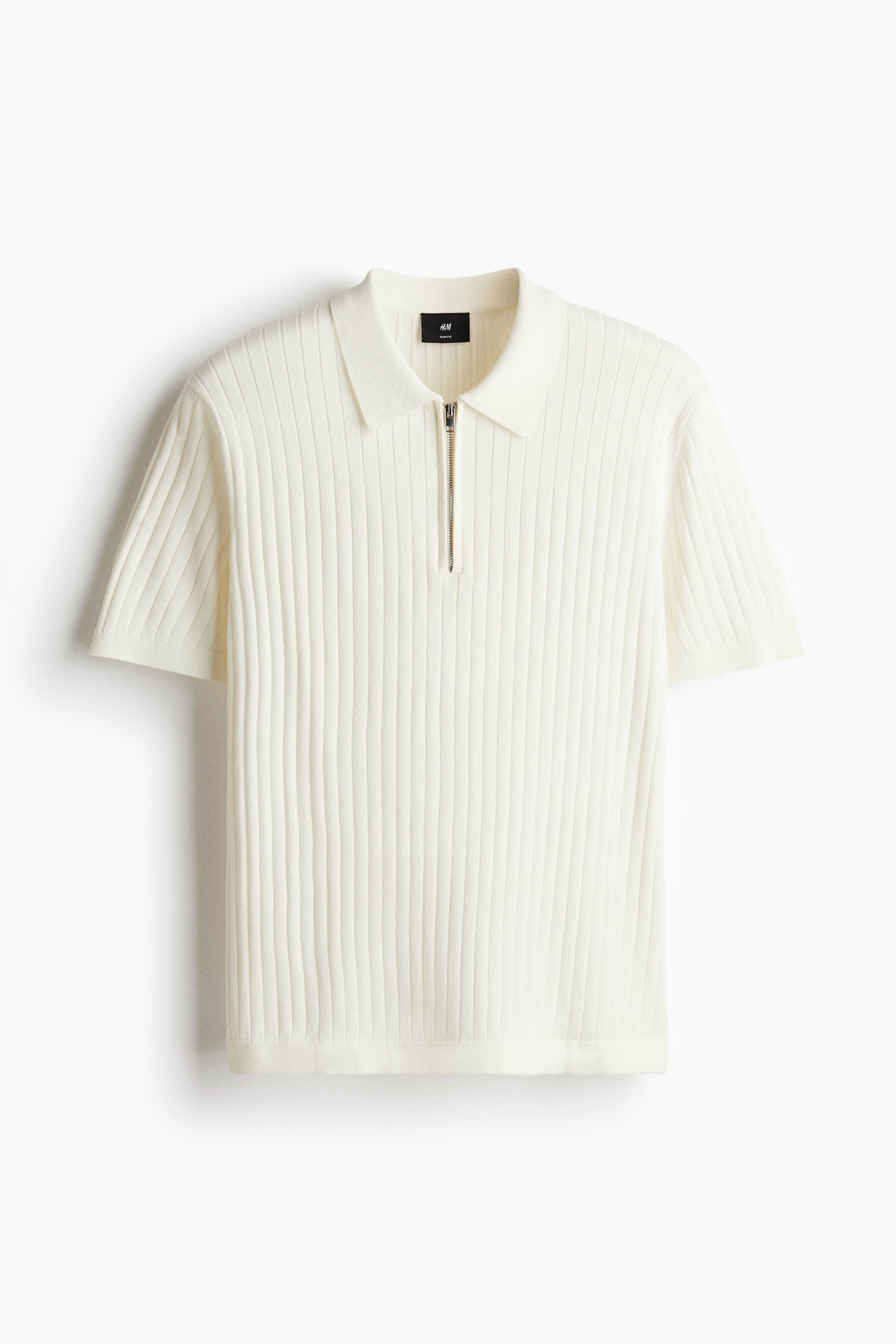 Ver imagem maior: Polo com fecho éclair Slim Fit - Creme - HOMEM | H&M PT 5