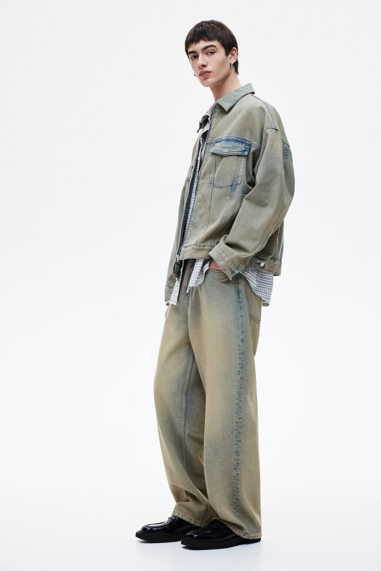 Loose Fit Denim Worker Jacket Grey blue Men H&M AU