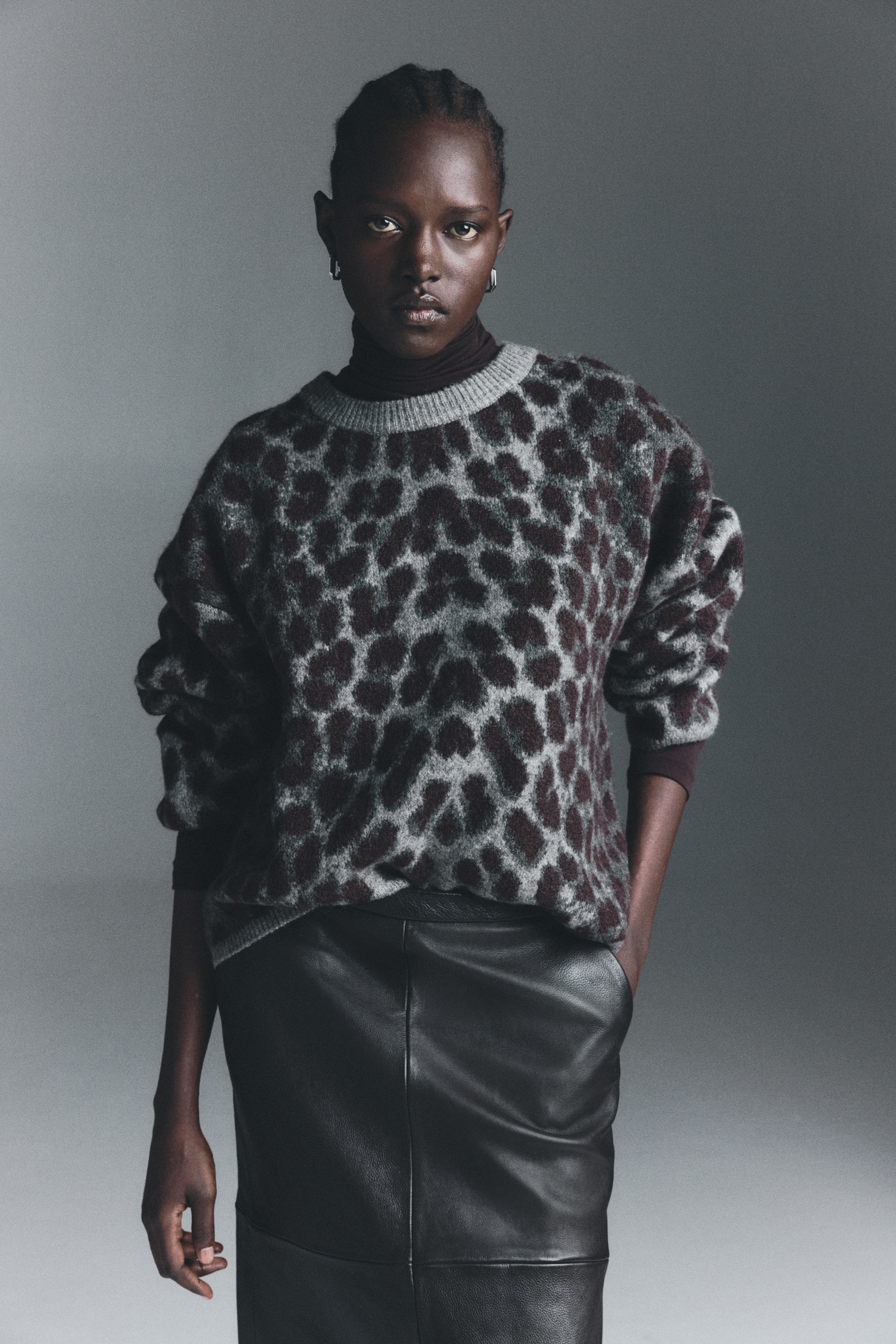 Women's Gray/leopard print Jacquard-Knit Sweater | H&M US