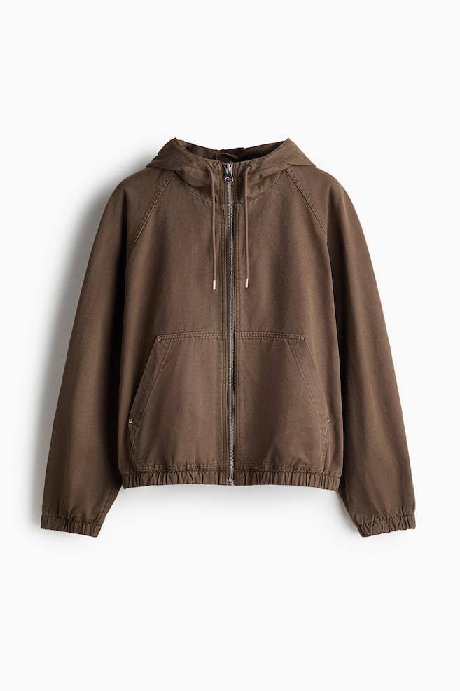 Hooded Cotton Workwear Jacket - Washed brown/Black - 1