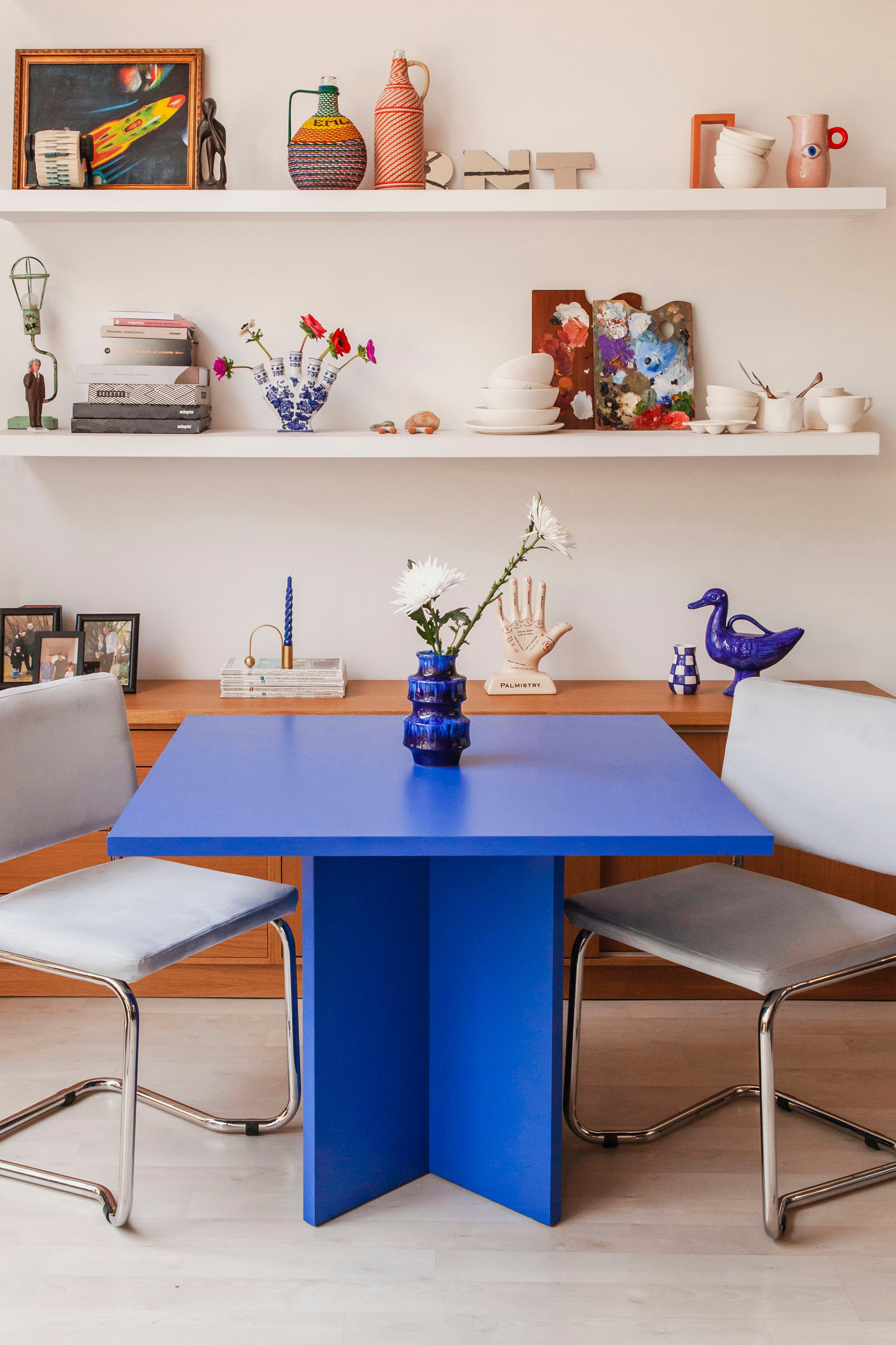 Square Dining Table, Laminated Tabletop - Prussian Blue/Flame Red/Cedar Green/Taupe