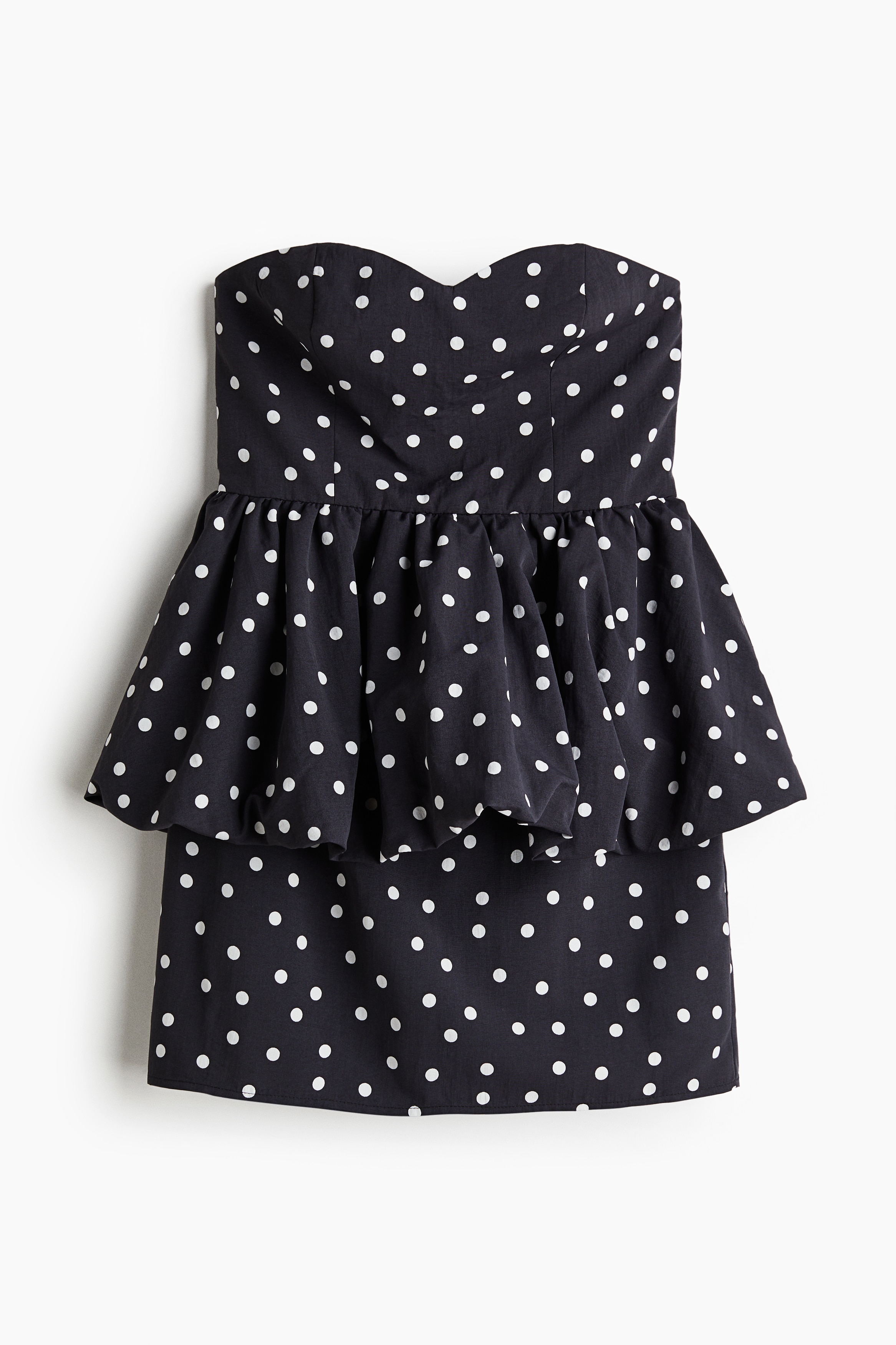 Bandeauklänning med peplum - Svart/Prickig/Vit/Svart