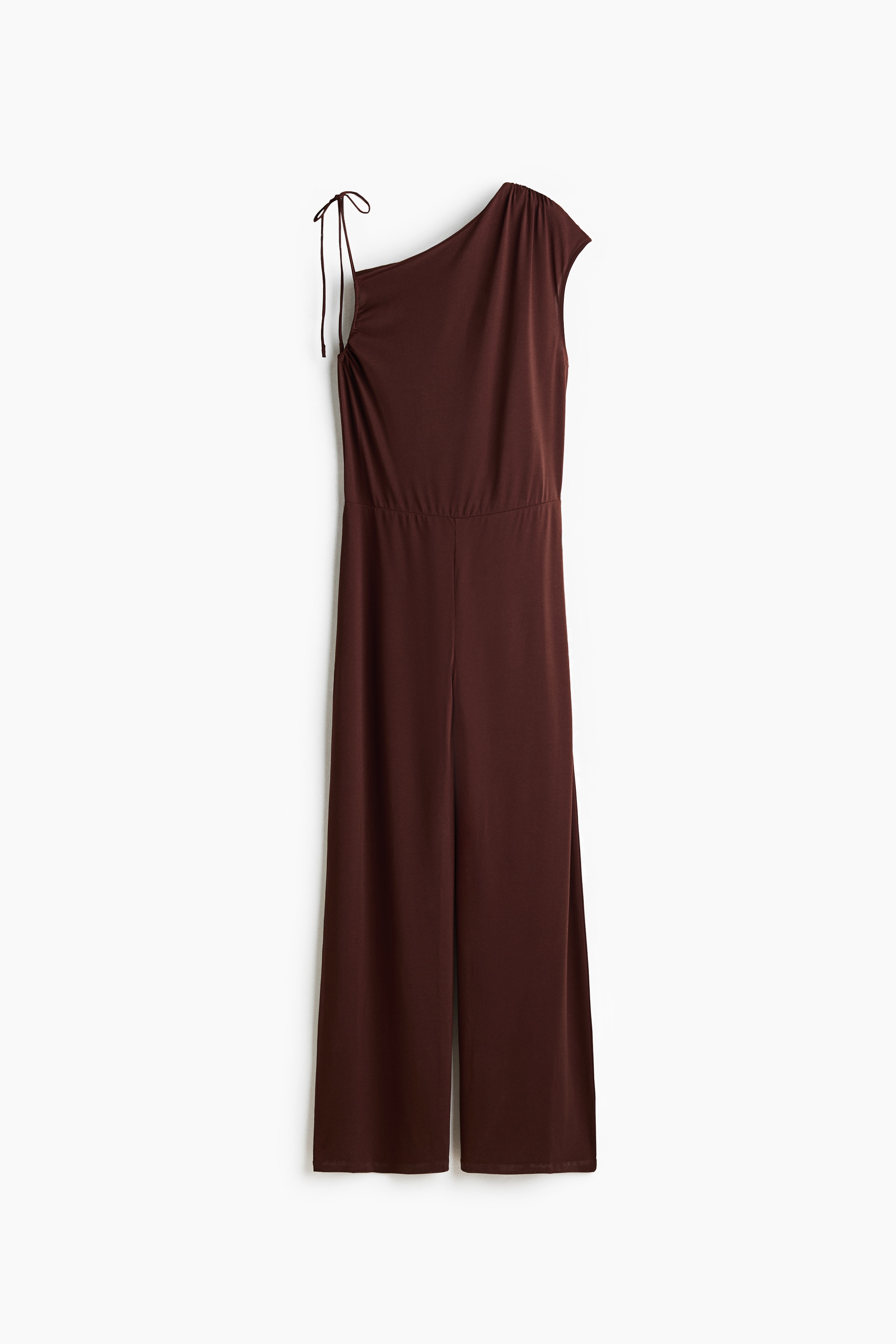Asymmetric jersey jumpsuit - Dark brown/Black