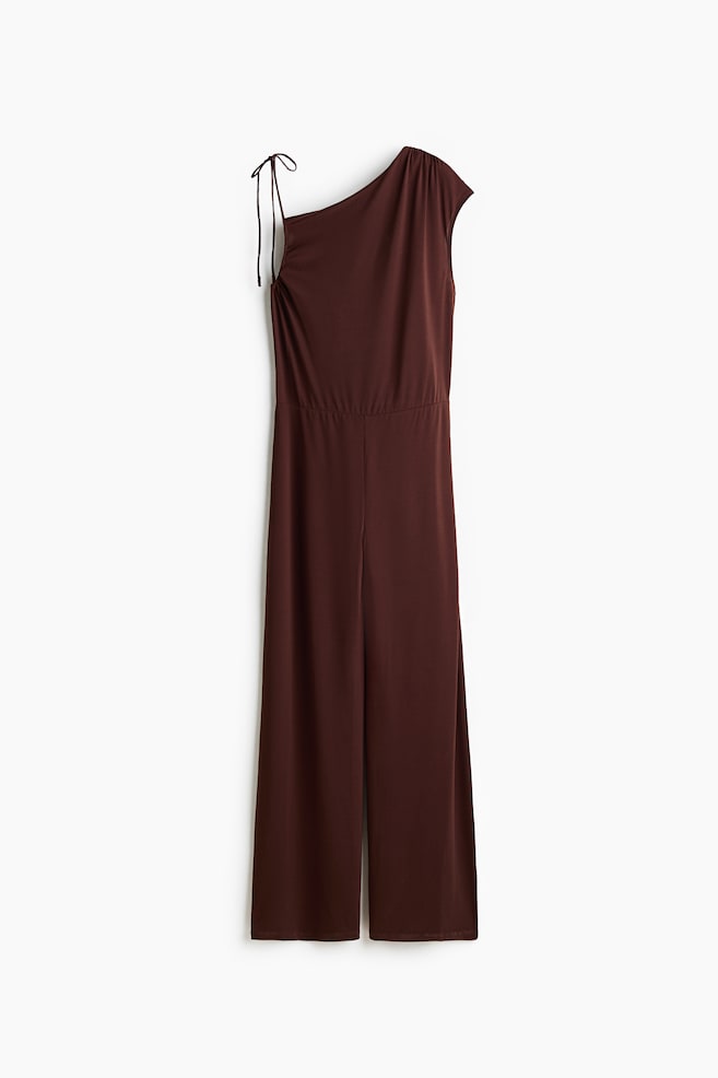 Asymmetrischer Jersey-Jumpsuit - Dunkelbraun/Schwarz - 1