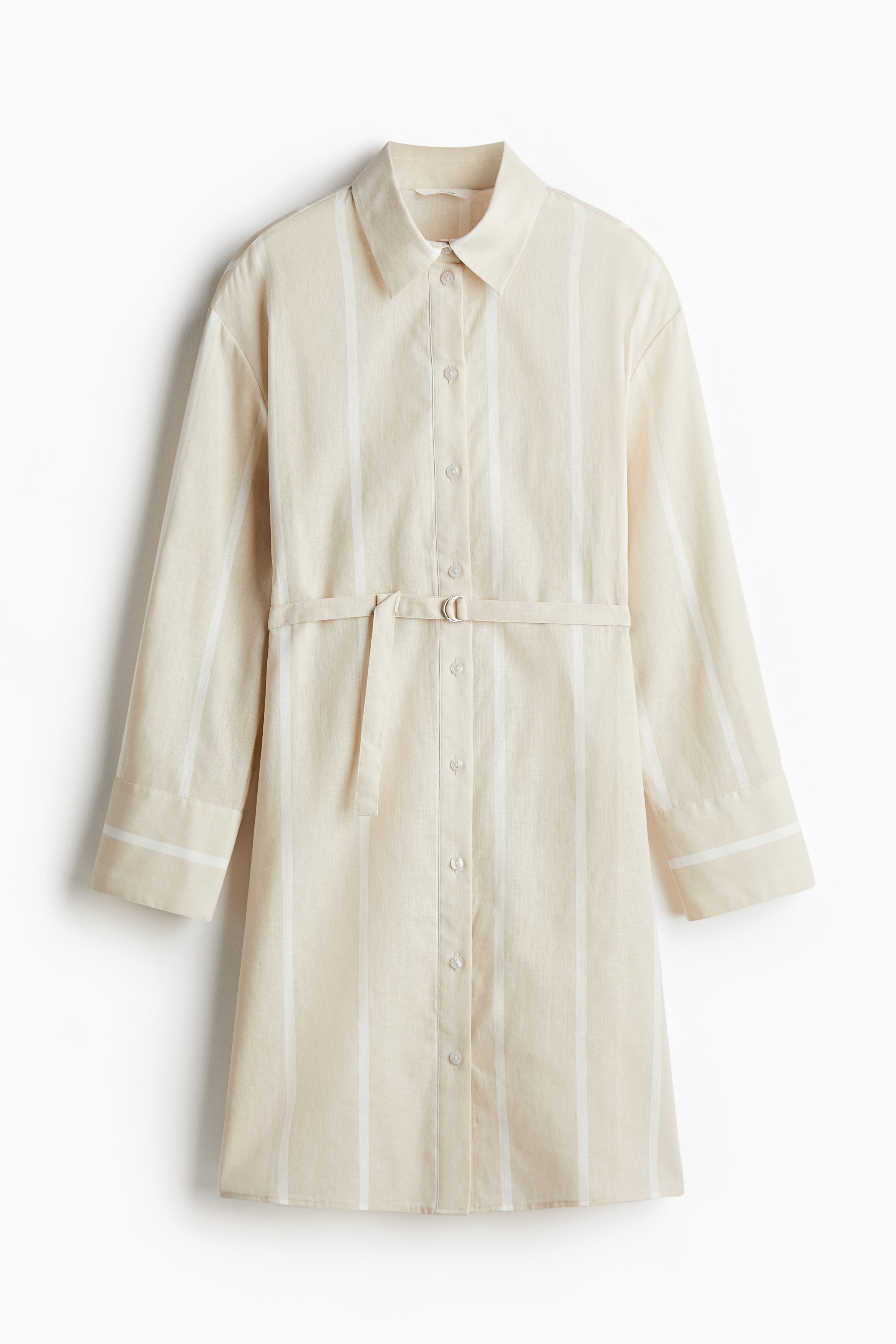 Linen Blend Shirt Dress - Light beige/Stripe