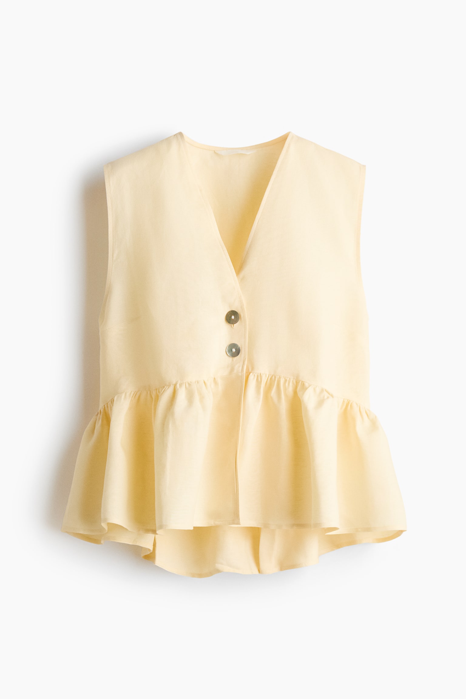 Linen-blend peplum top - Light yellow/Dark brown/White - 2