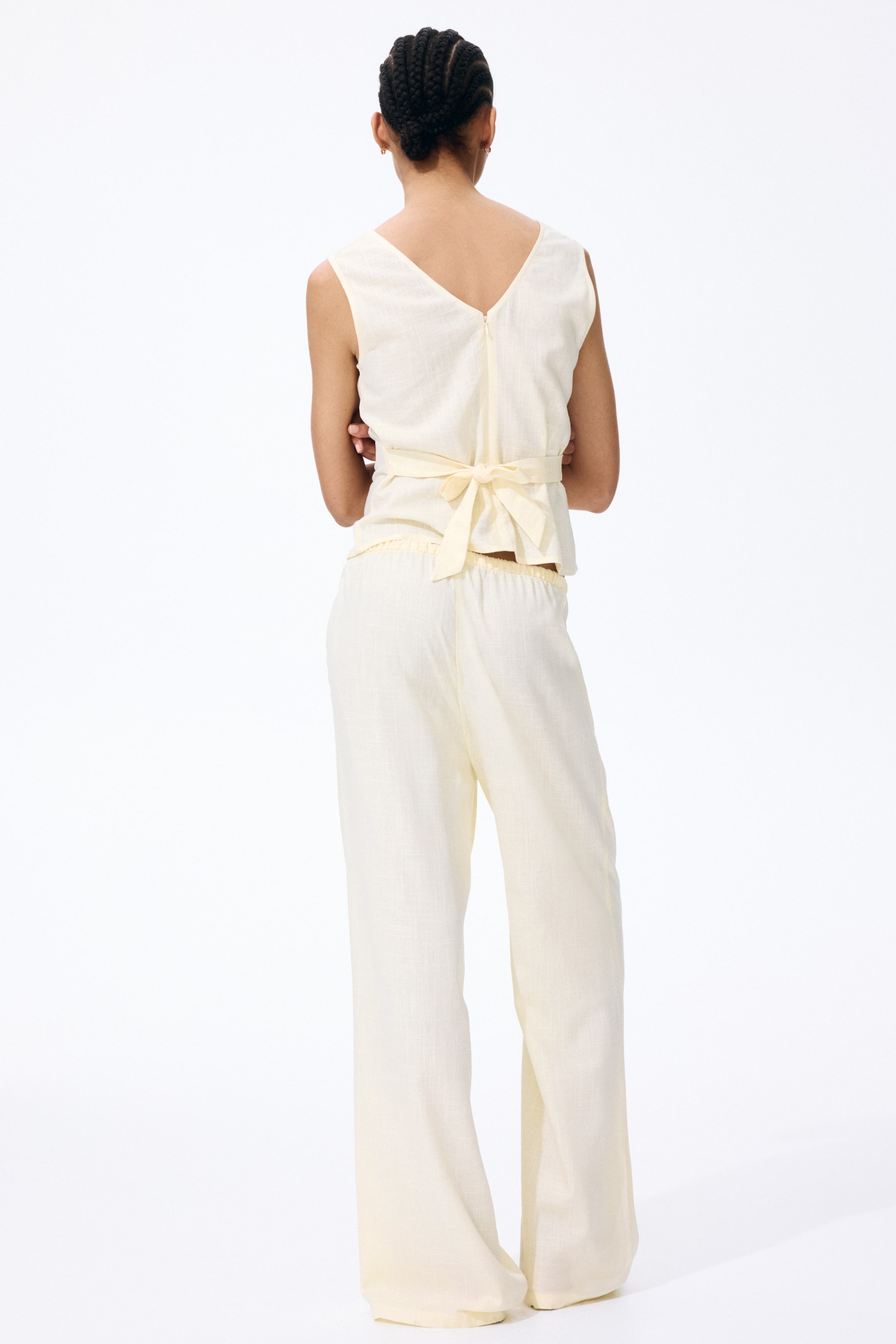 Pantalon à cordon en lin mélangé