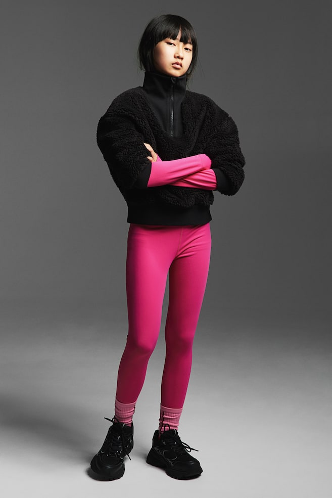 Warm sports tights - Bright pink/Black/Mint green - 1