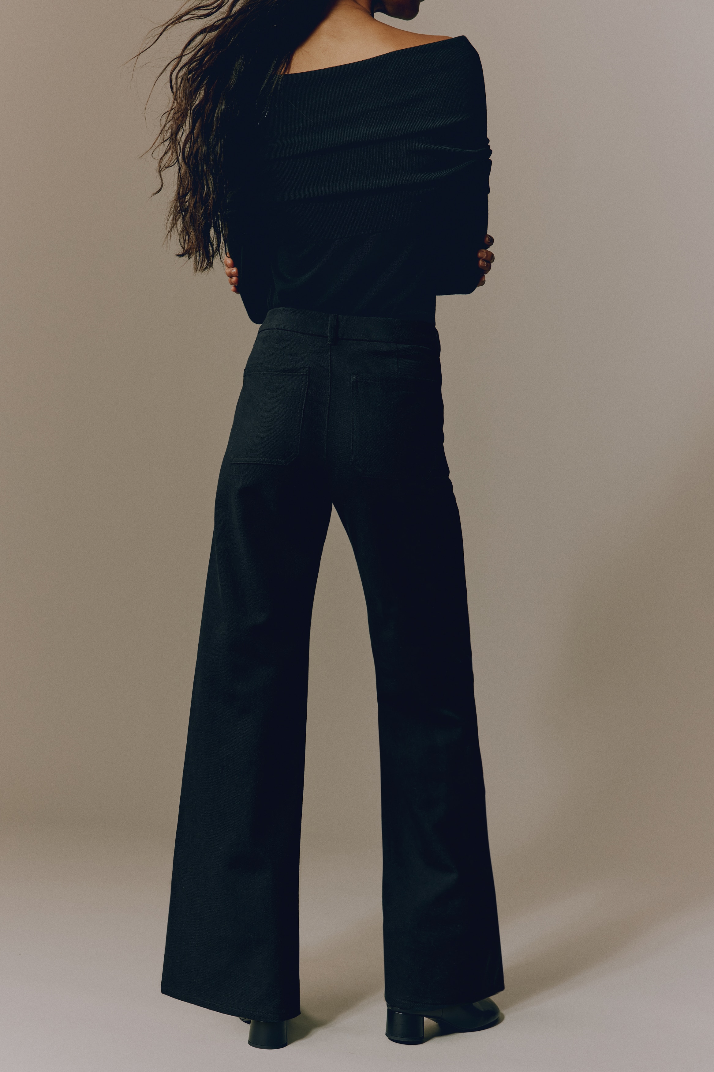 Women's Black Wide-Leg Twill Pants | H&M US