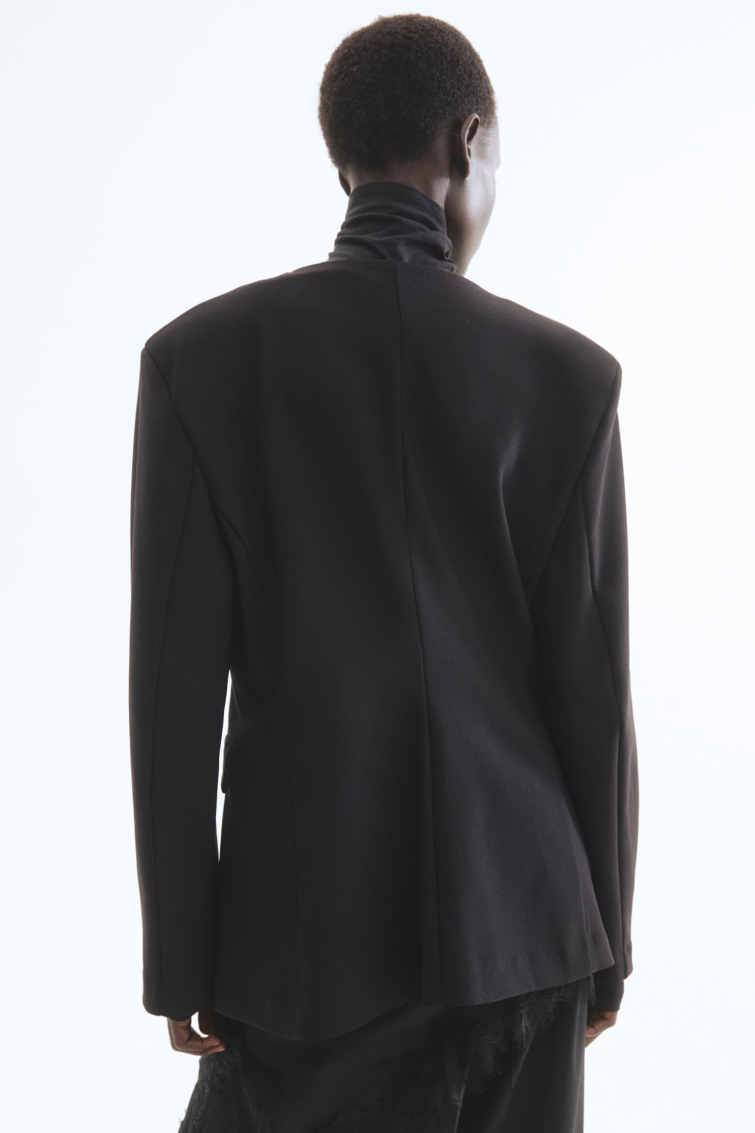 בלייזר ג'רזי ללא צווארון - שחור/חום כהה - 3