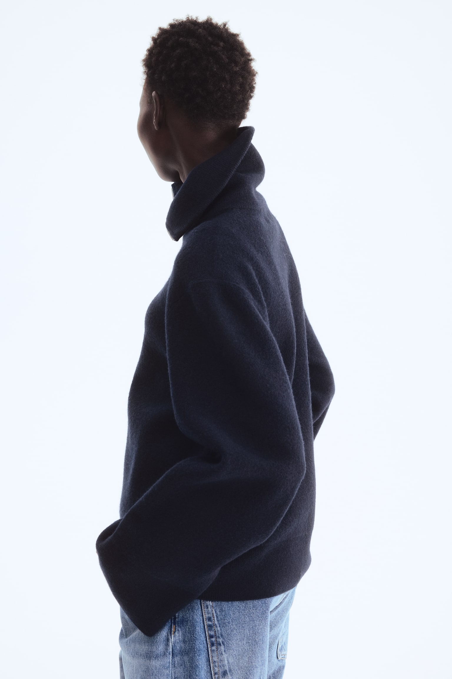 Wool zip-through cardigan - Navy blue - 4
