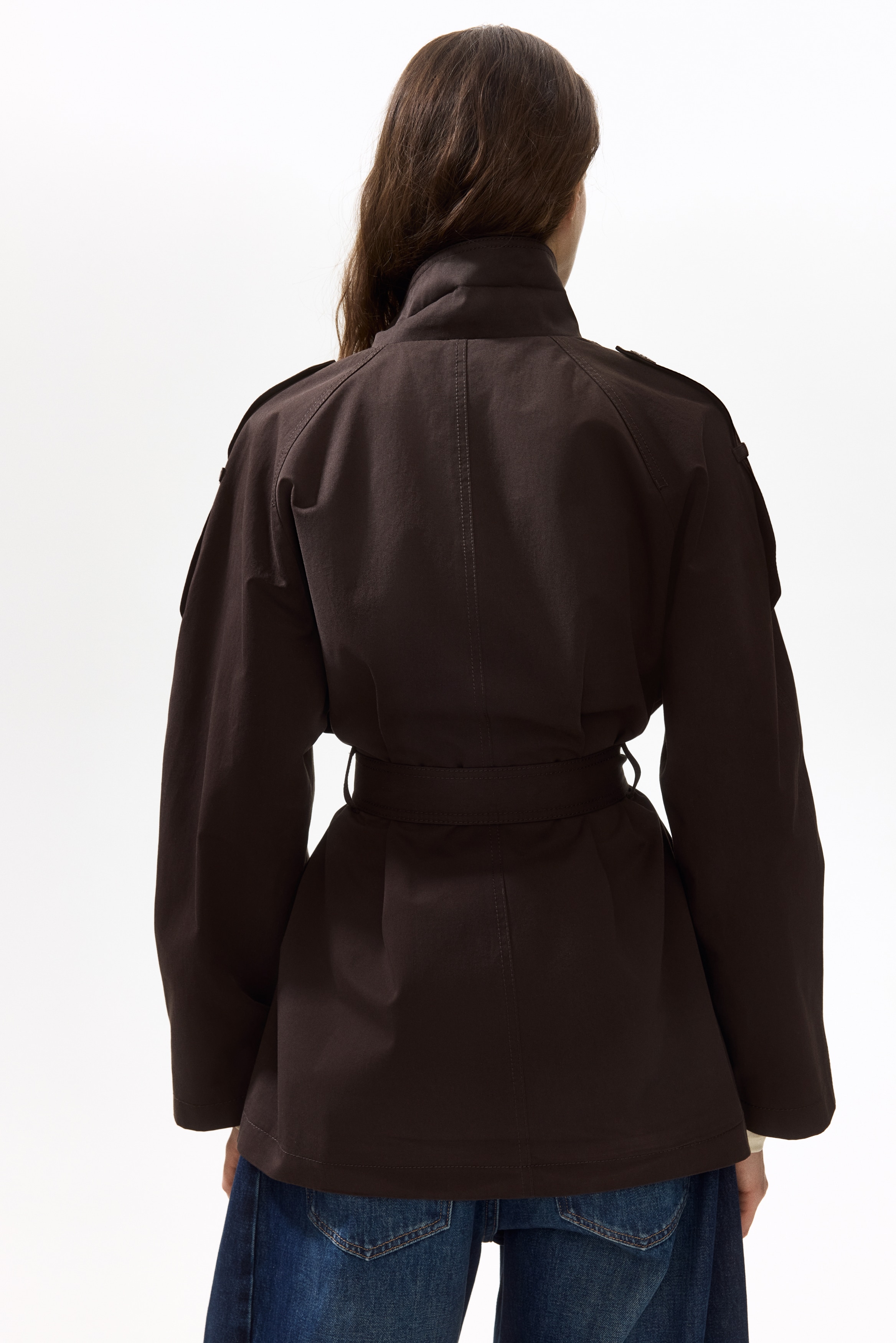 ベルテッド ツイルコート - ダークブラウン - レディース | H&M JP