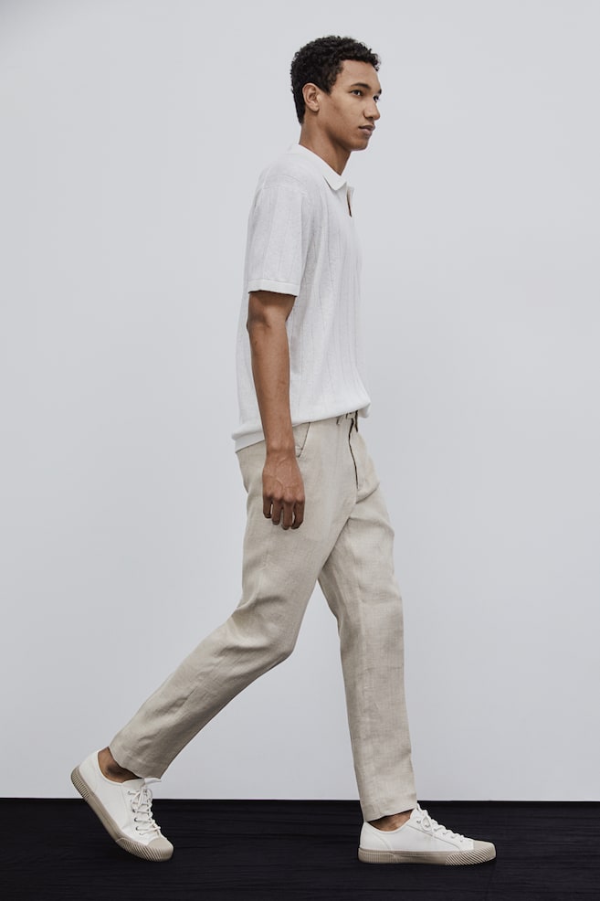 Slim Fit Linen Suit Pants - Beige - 6