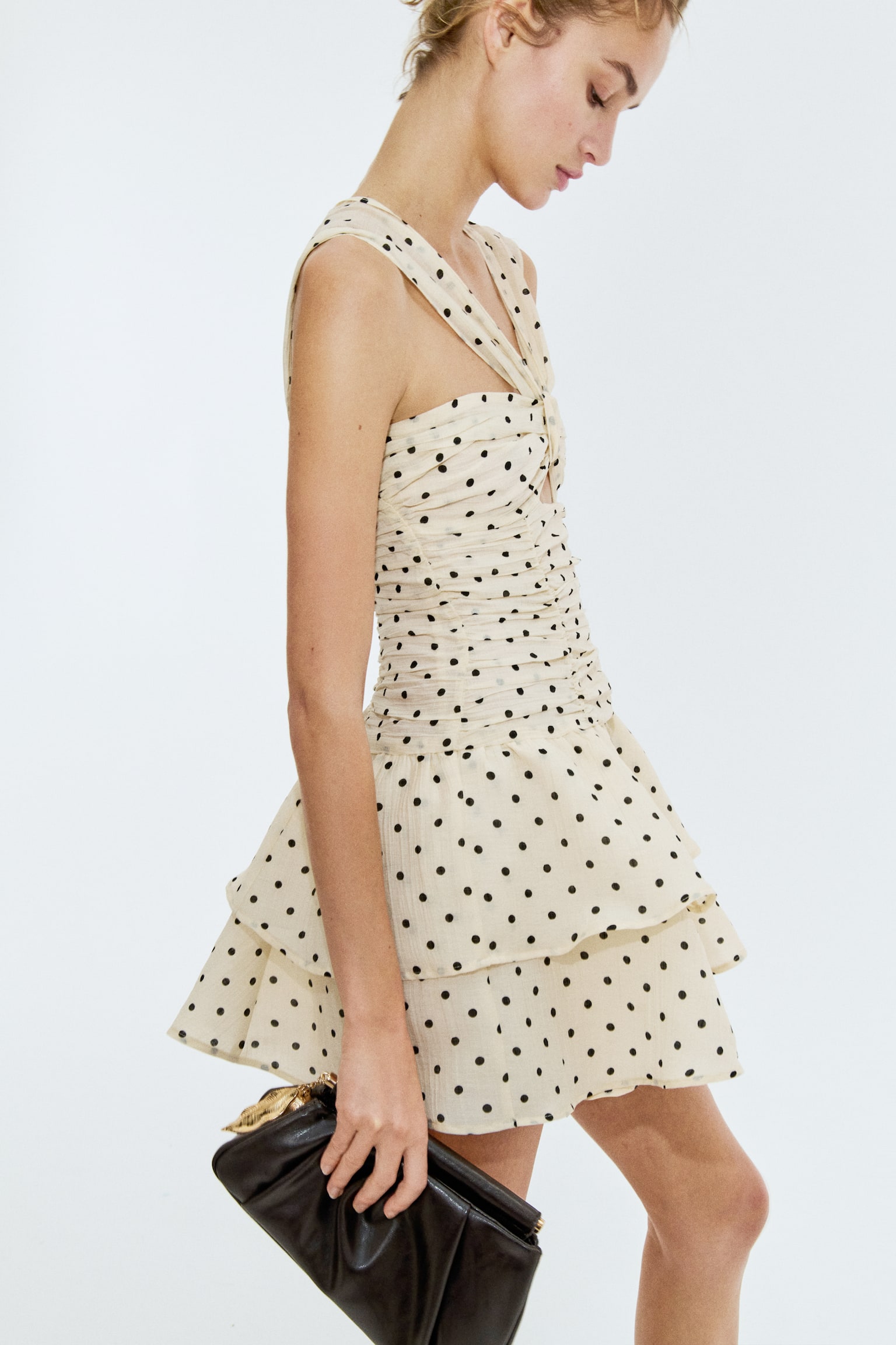 Vestido fruncido con vuelo - Beige claro/Lunares/Lila - 6