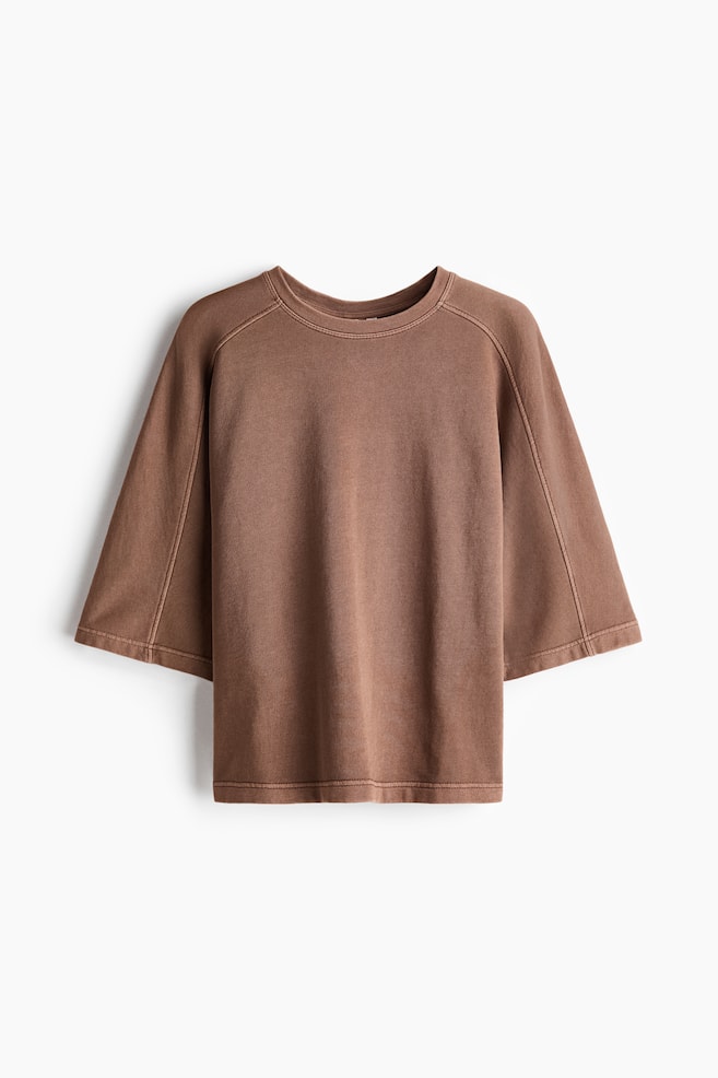 Short-Sleeved Cotton Sweatshirt - Dusty brown/Dark gray - 1