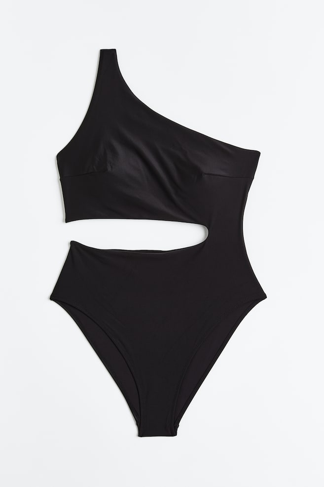 High-leg one-shoulder swimsuit - Black/Light turquoise/Glittery/Purple - 2