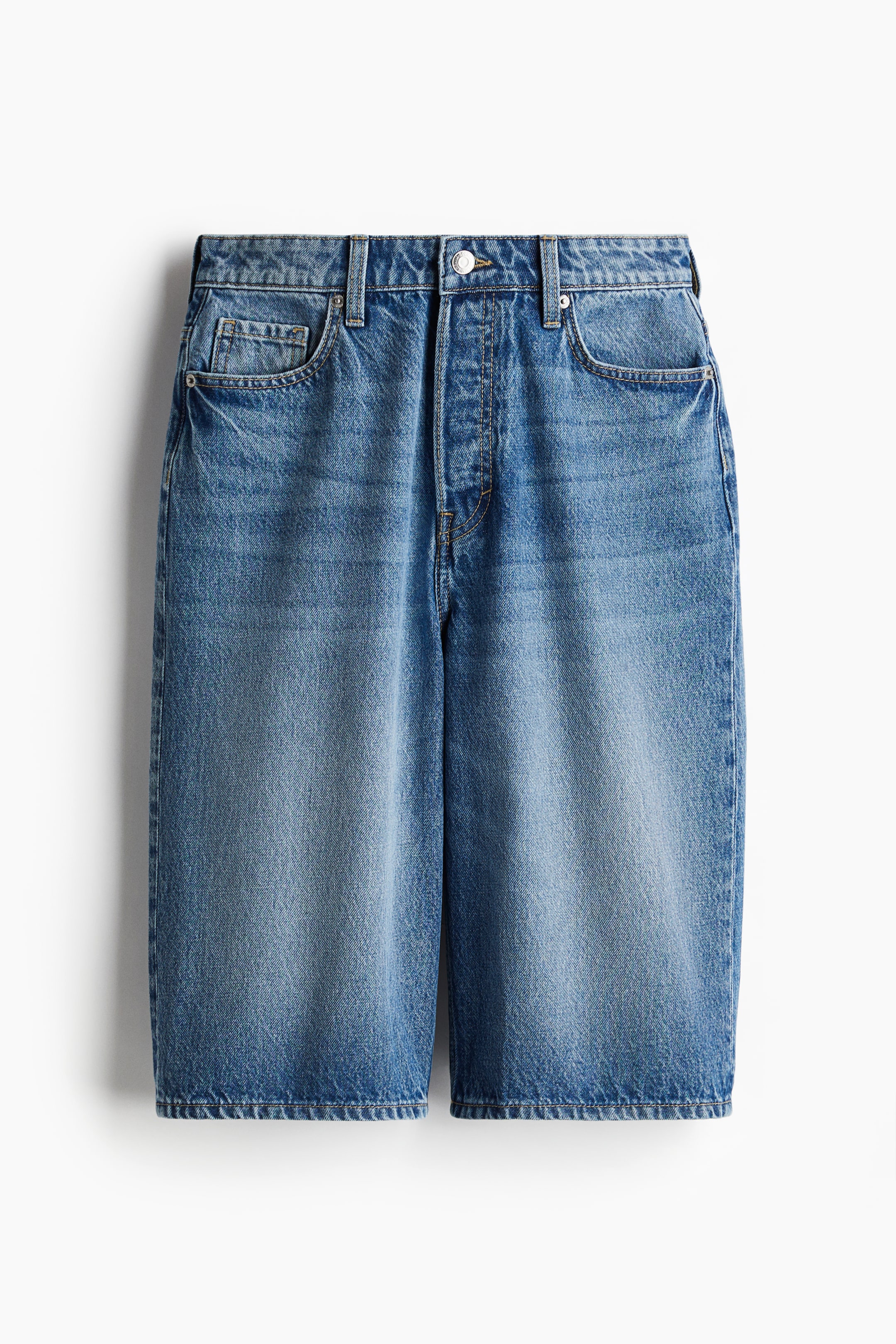 High-Waist Knee-Length Denim Shorts