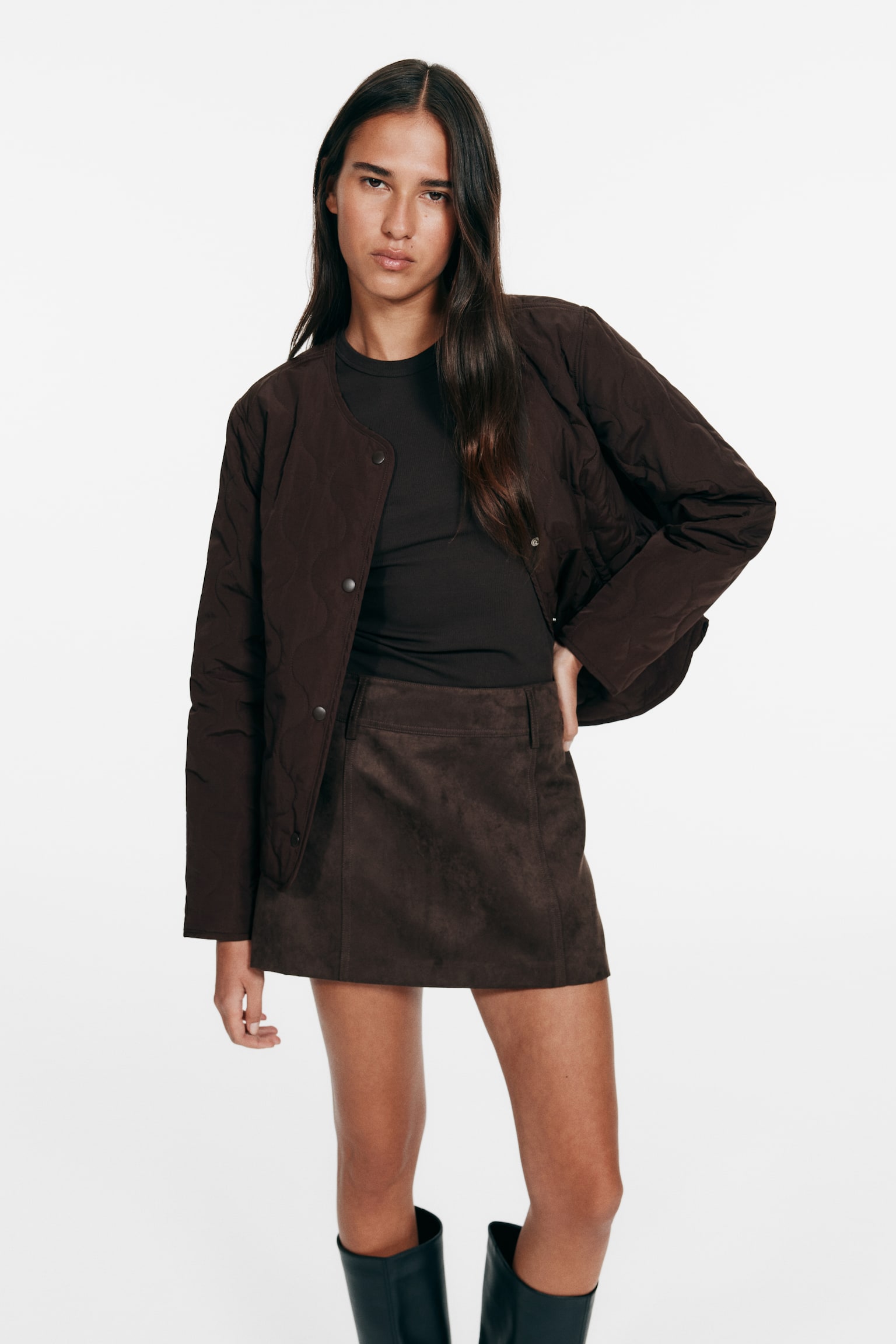 Quilted nylon jacket - Dark brown/Powder pink - 3