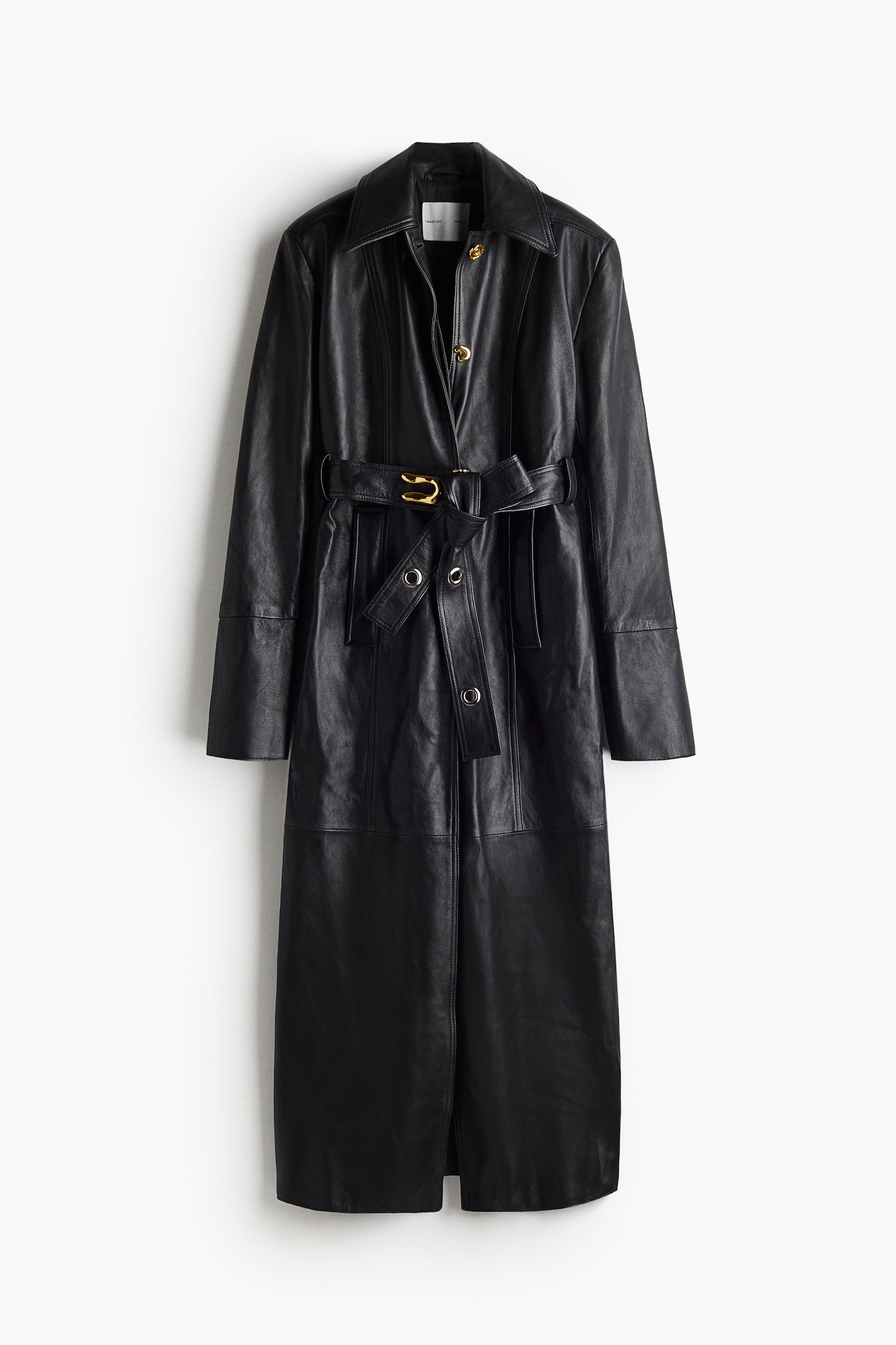 Statement-button leather coat - Black - 1