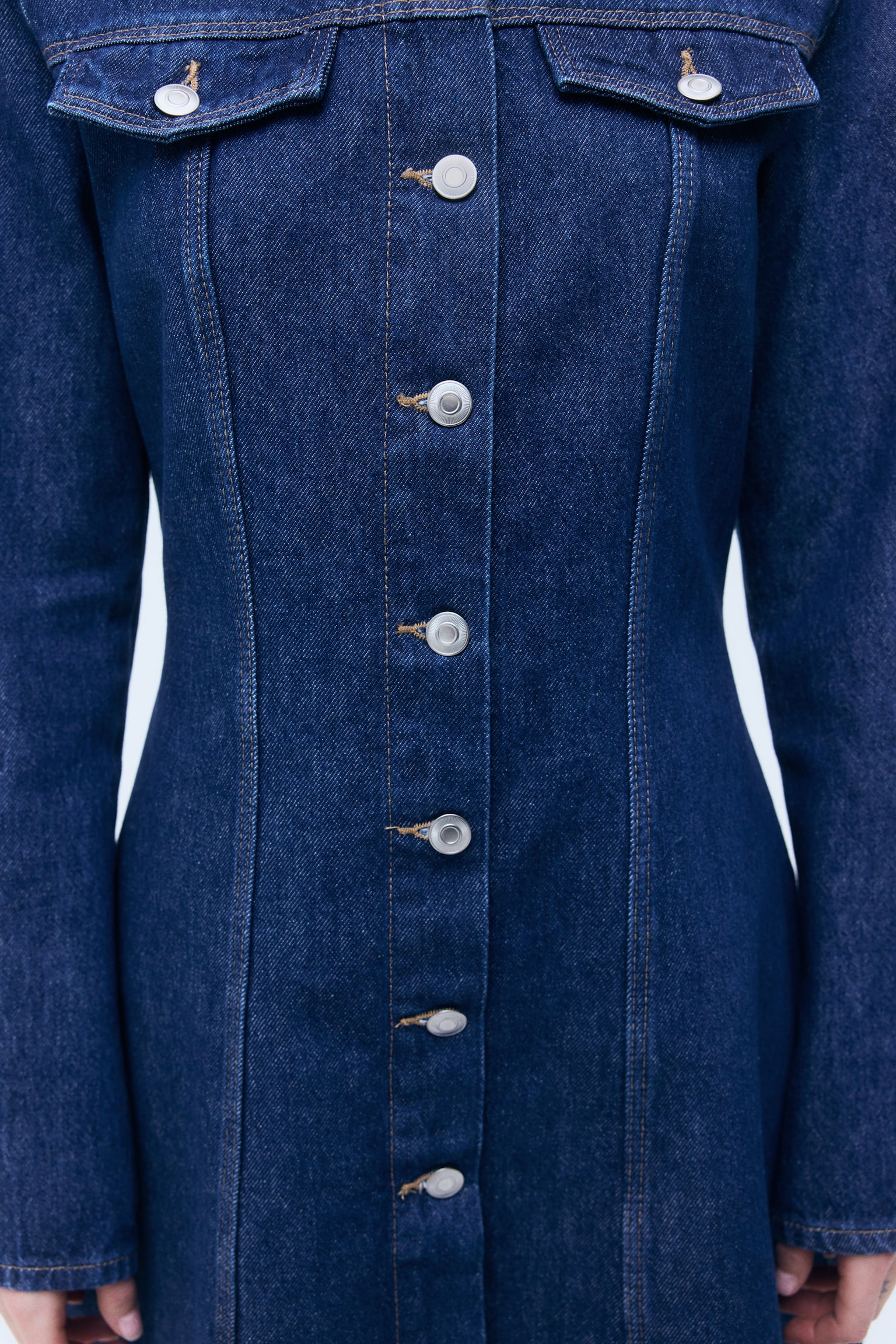 Flared-Skirt Denim Dress - Dark denim blue - 4