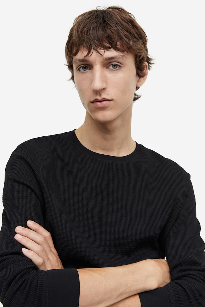 T-shirt Slim Fit en jersey gaufré - Noir - 7