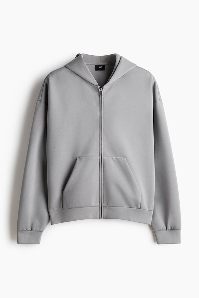 Oversized Interlock Hooded Jacket - Light gray/Black/Light gray melange/Red - 1