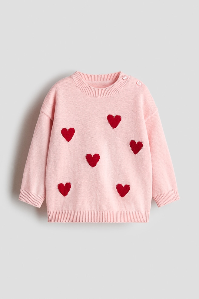 Jacquard-Knit Sweater - Pink/hearts/Turquoise/Light pink/White/cherries/Light pink/cat - 1
