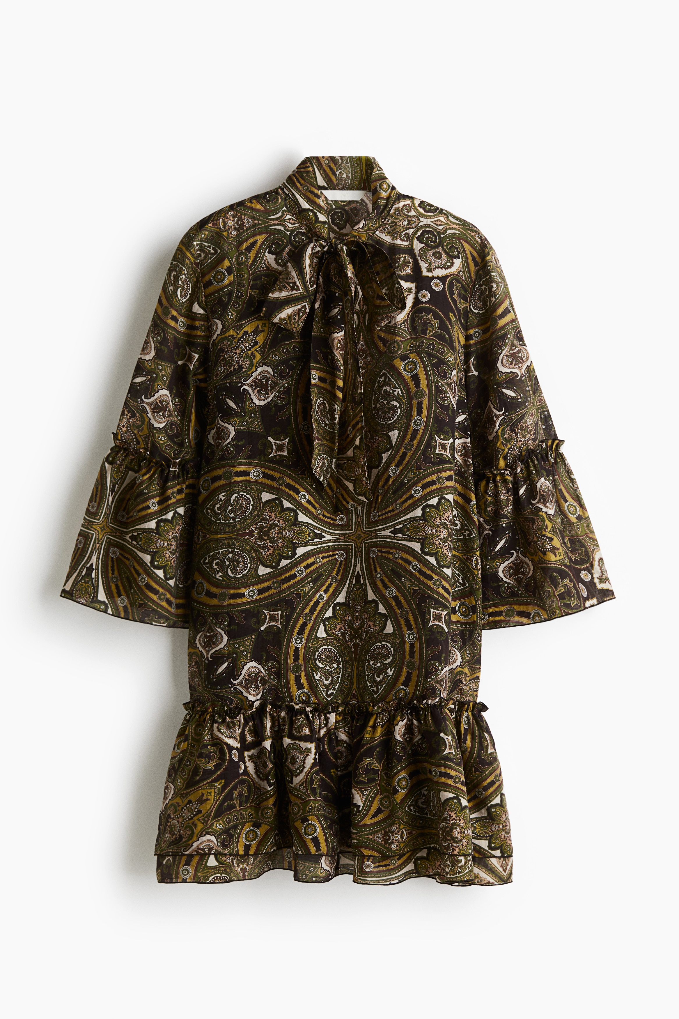 Jurk met strikkraag - Donkerbruin/dessin