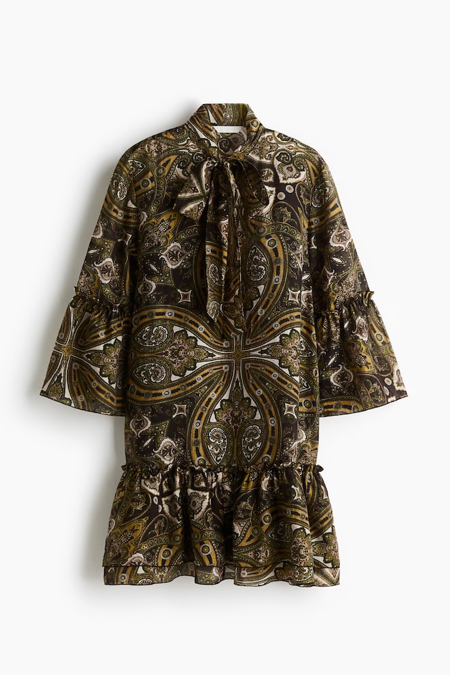 Bow-Collar Dress - Dark brown/patterned - 1