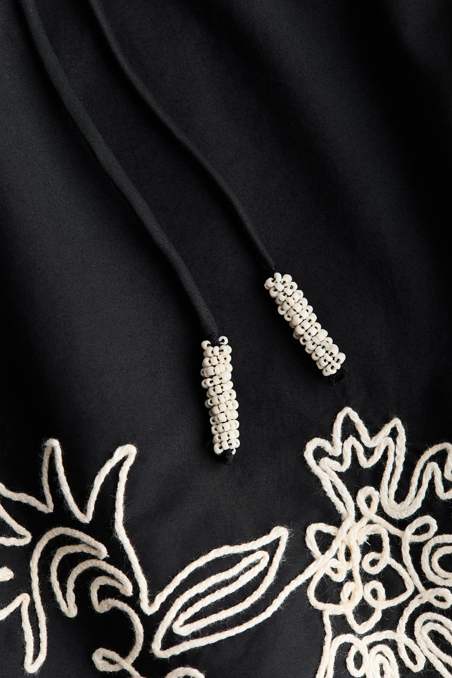 Embroidered Cotton Halterneck Top - Black/flowers - 4