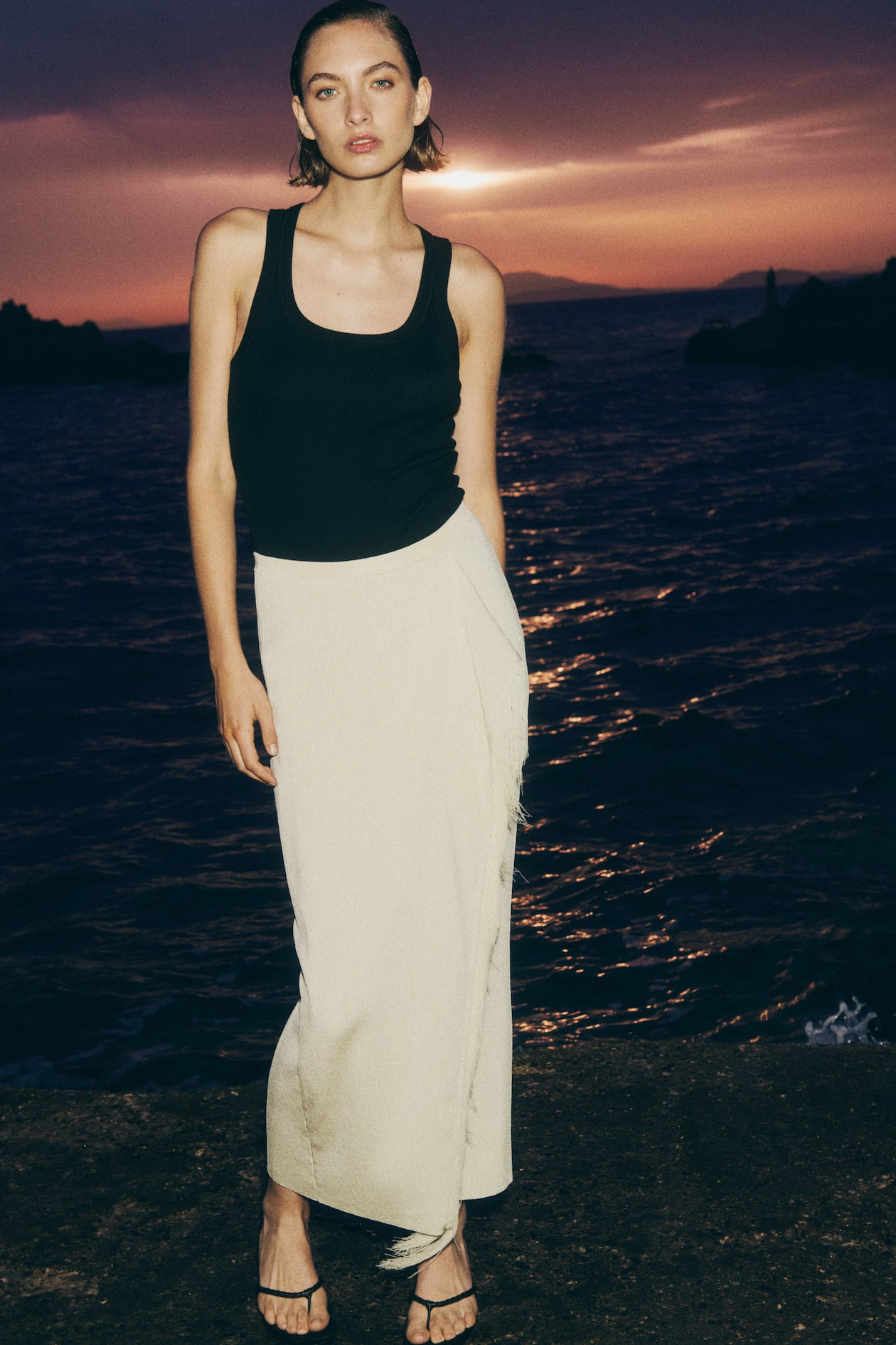 Fringe-trimmed skirt Light beige Ladies H&M