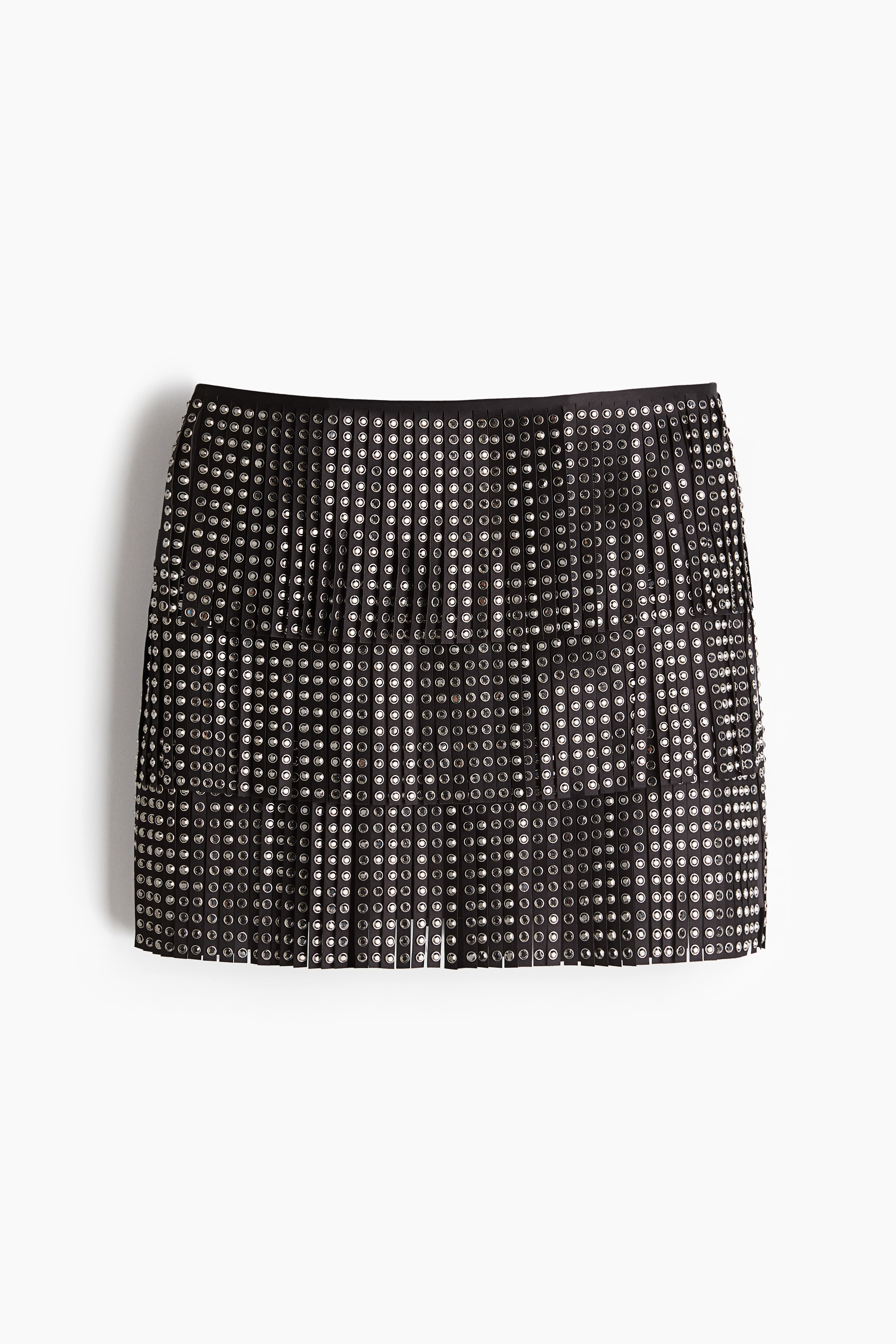 Ladies - Black Rhinestone-decorated fringed skirt - Size: 16  - H&M