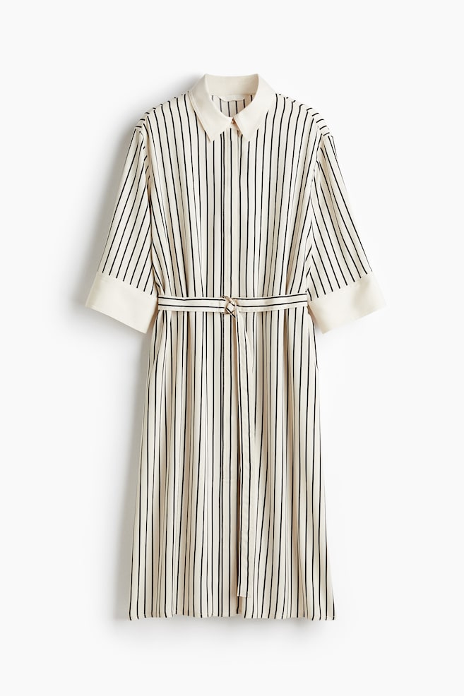 Vestido camisero con cinturón - Crema/Rayas - 1