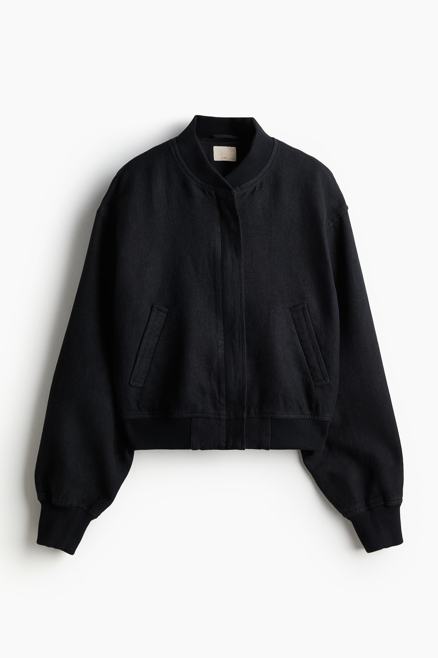 Linen Bomber Jacket - Black/Light beige - 2