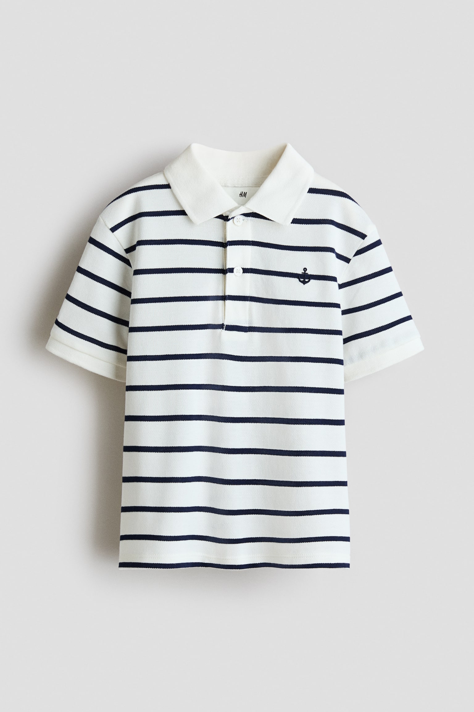 Embroidered-motif piqué polo shirt - Cream/Striped/Yellow/White/Navy blue