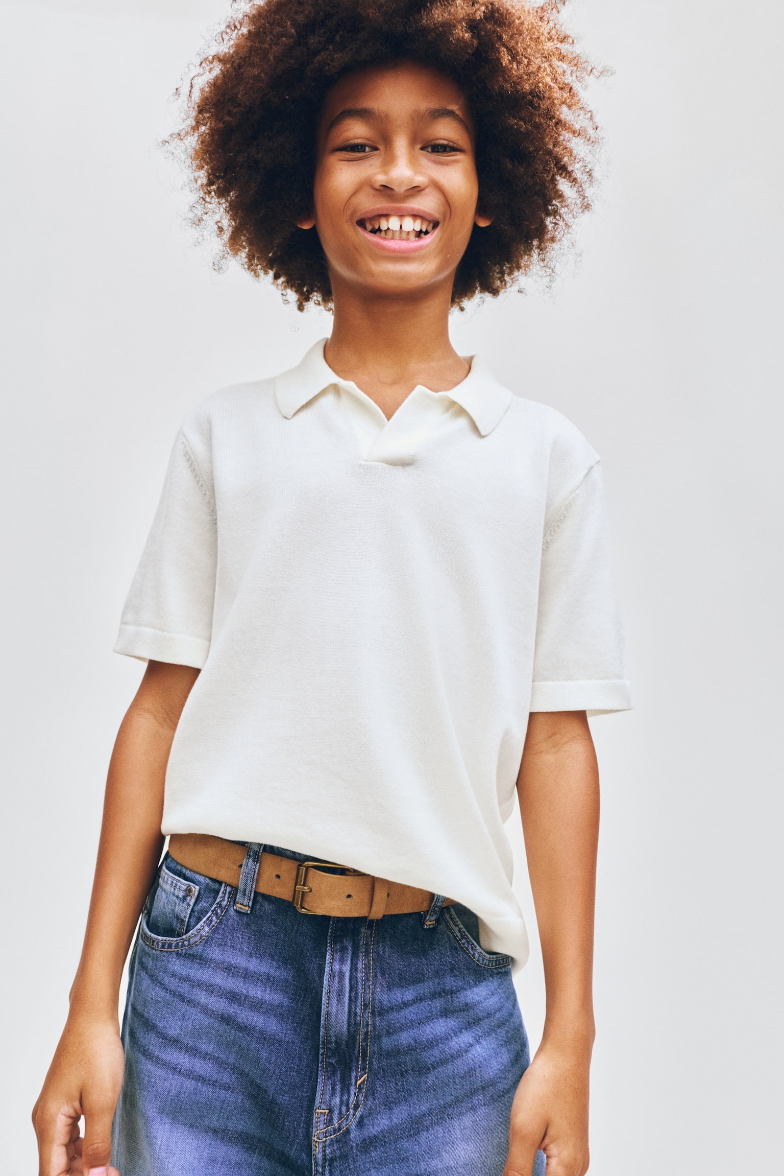 Fine-Knit Cotton Polo Shirt - Cream/Light gray melange/Navy blue - 2