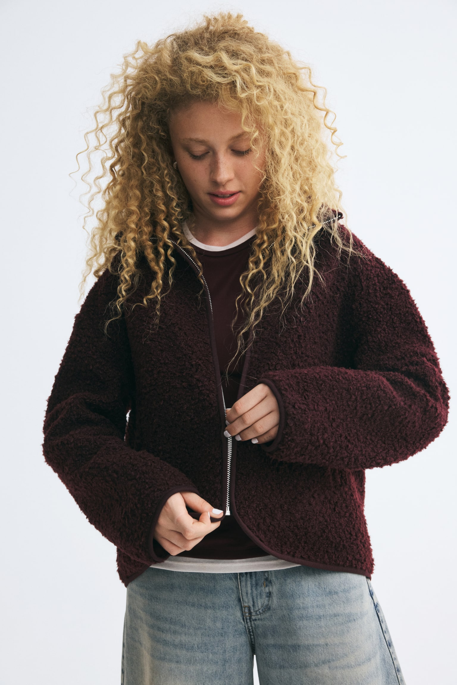 Женская куртка H&M Teddy Fleece, цвет: Бордовый — фото 3