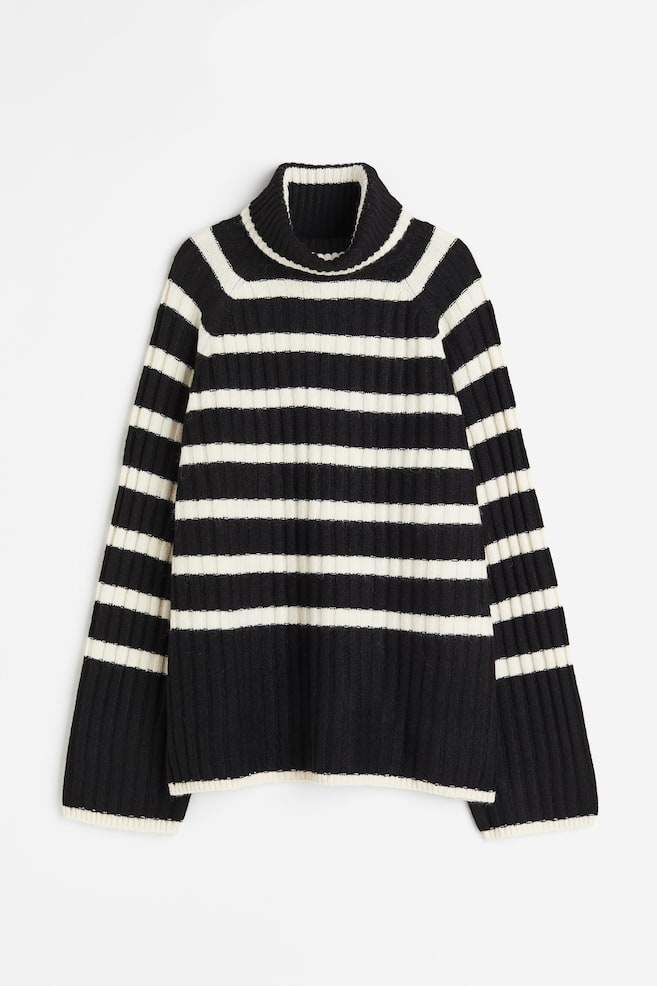 Rib-knit polo-neck jumper - Black/Striped/White/Striped/Beige - 2