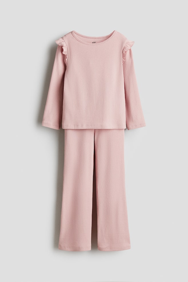 2-piece ribbed cotton set - Light pink/Light purple - 1