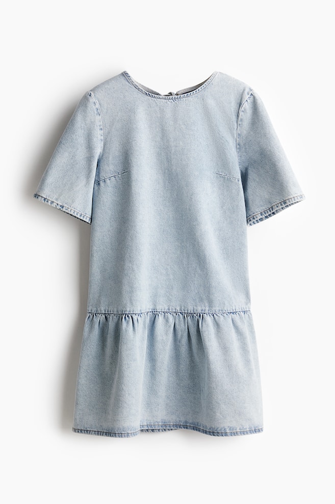 Denim jurk met strikbandjes - Licht denimblauw/Lichtbeige - 1