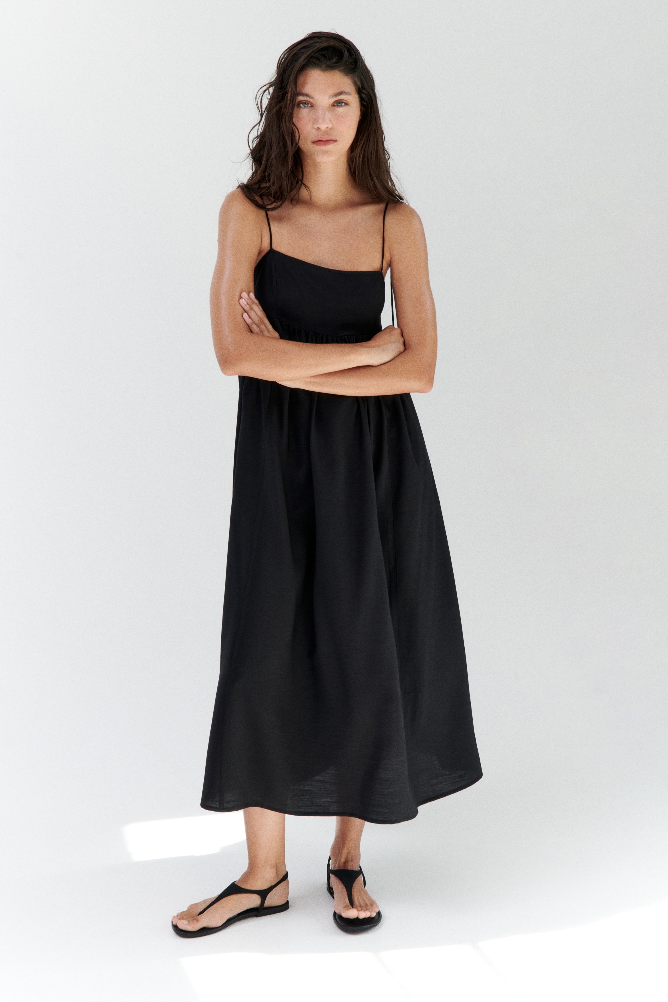 Women's Black Tie-Shoulder-Strap Midi Dress | H&M US