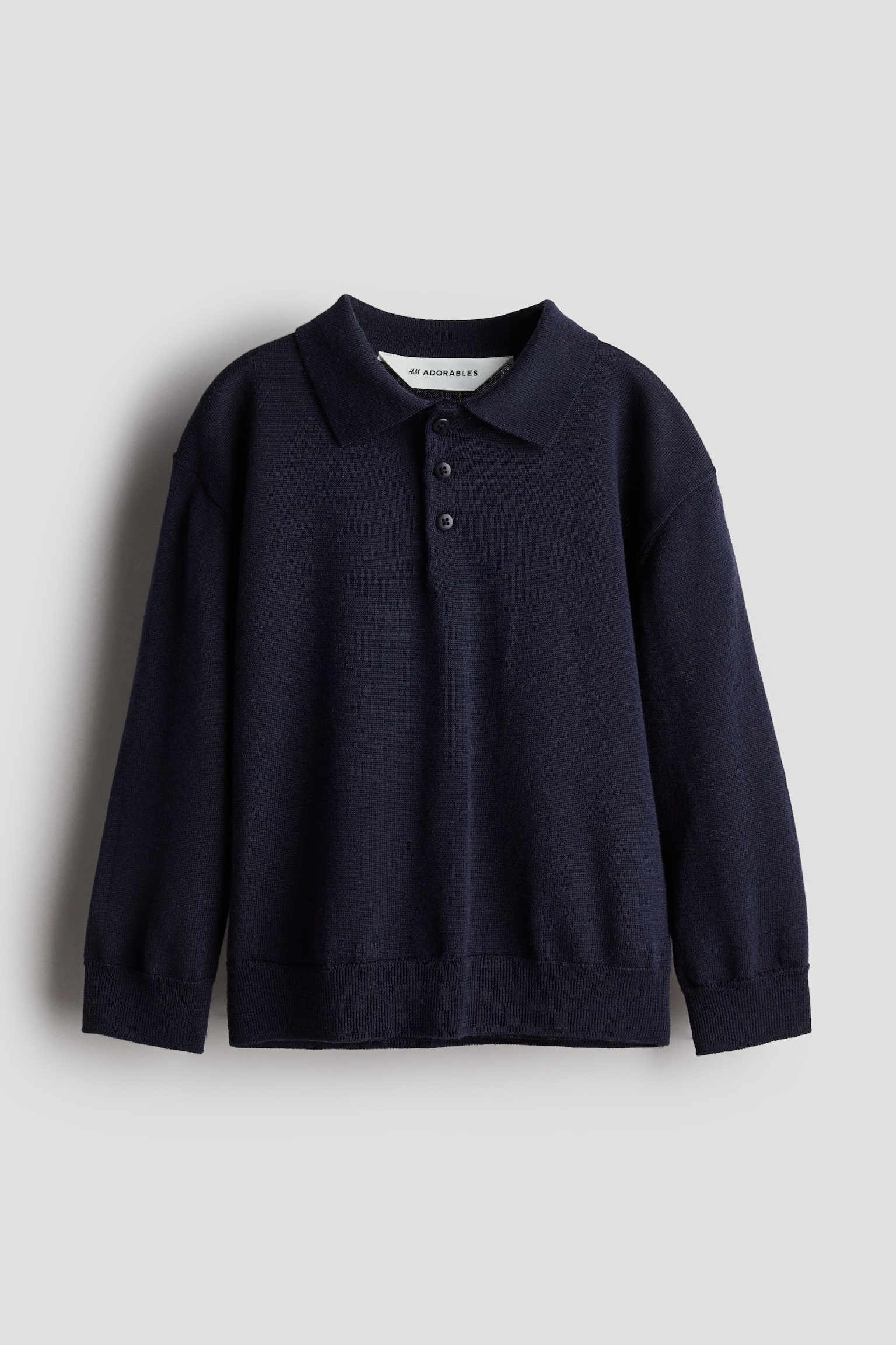 Fine-knit wool polo jumper - Navy blue/Cream - 1